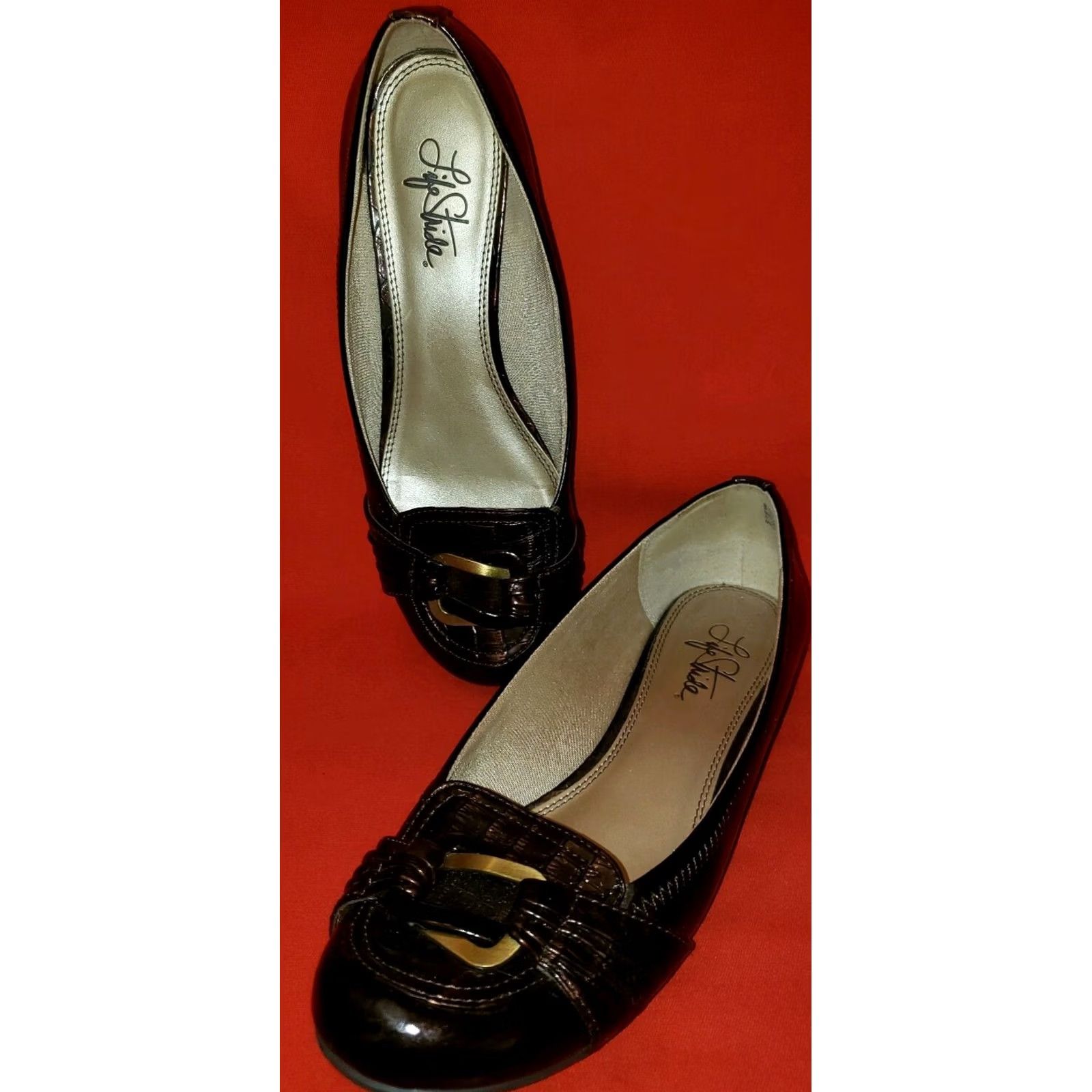 Vintage LifeStride Mascot Flats Women's 8.5M Brown Alligator Metal Accent Dress Size M / US 6-8 / IT 42-44 - 2 Thumbnail