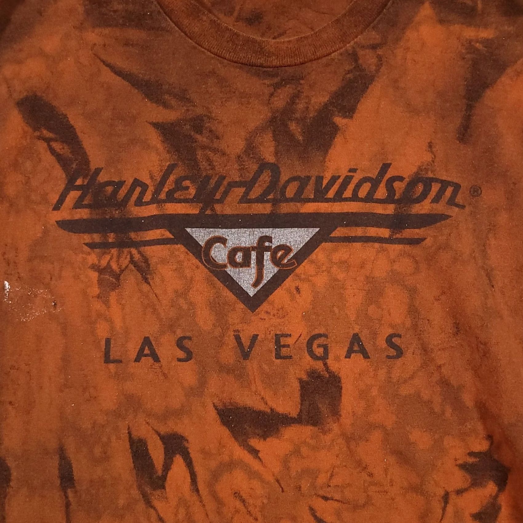 Harley Davidson VINTAGE Harley-Davidson T-Shirt Mens Large Orange Tie Dye Las Vegas Cafe Motorcycle Graphic Print Crew Neck Short Sleeve Logo 90s Mens Size US L / EU 52-54 / 3 - 4 Thumbnail