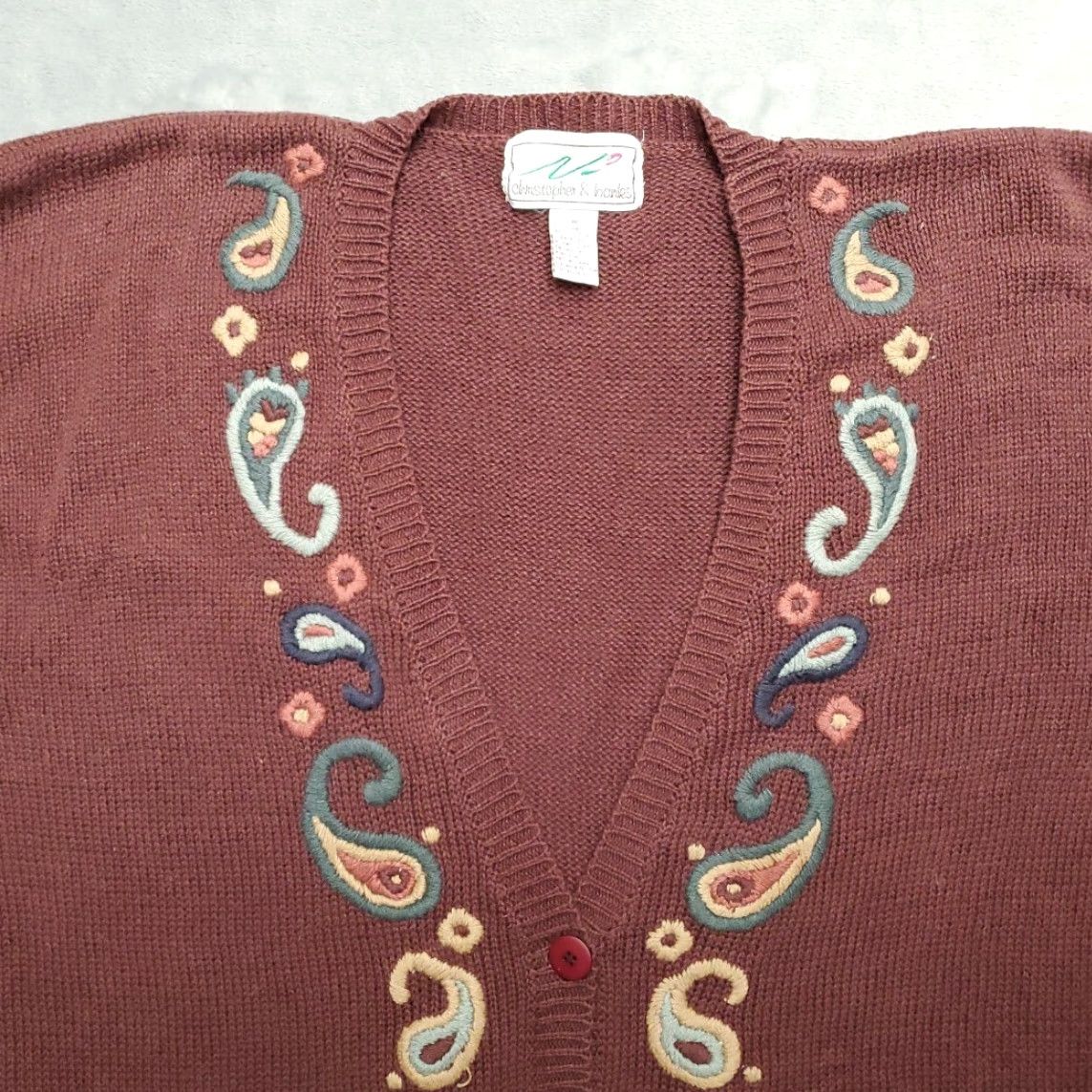 Vintage VINTAGE Cardigan Sweater Women M Purple Embroidered Paisley Boho 90s Y2K Cinched Buttoned Made in Hong Kong Size M / US 6-8 / IT 42-44 - 3 Thumbnail