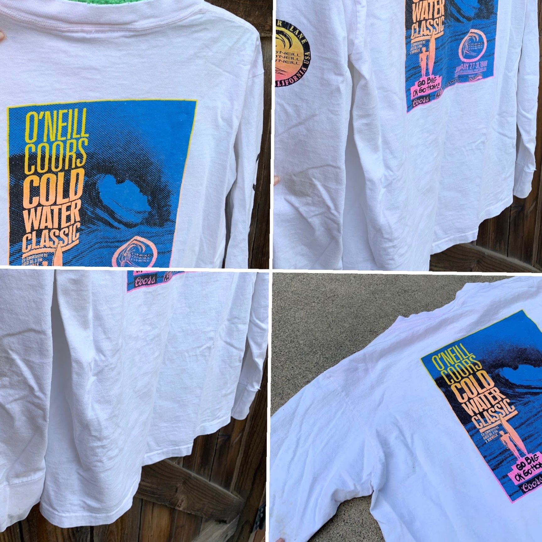 Vintage VINTAGE O’Neill T-Shirt Long Sleeve Surf 1988 Coors Cold Water Classic White Cotton Mens L 80s Beach California Graphic Print Size US L / EU 52-54 / 3 - 5 Thumbnail