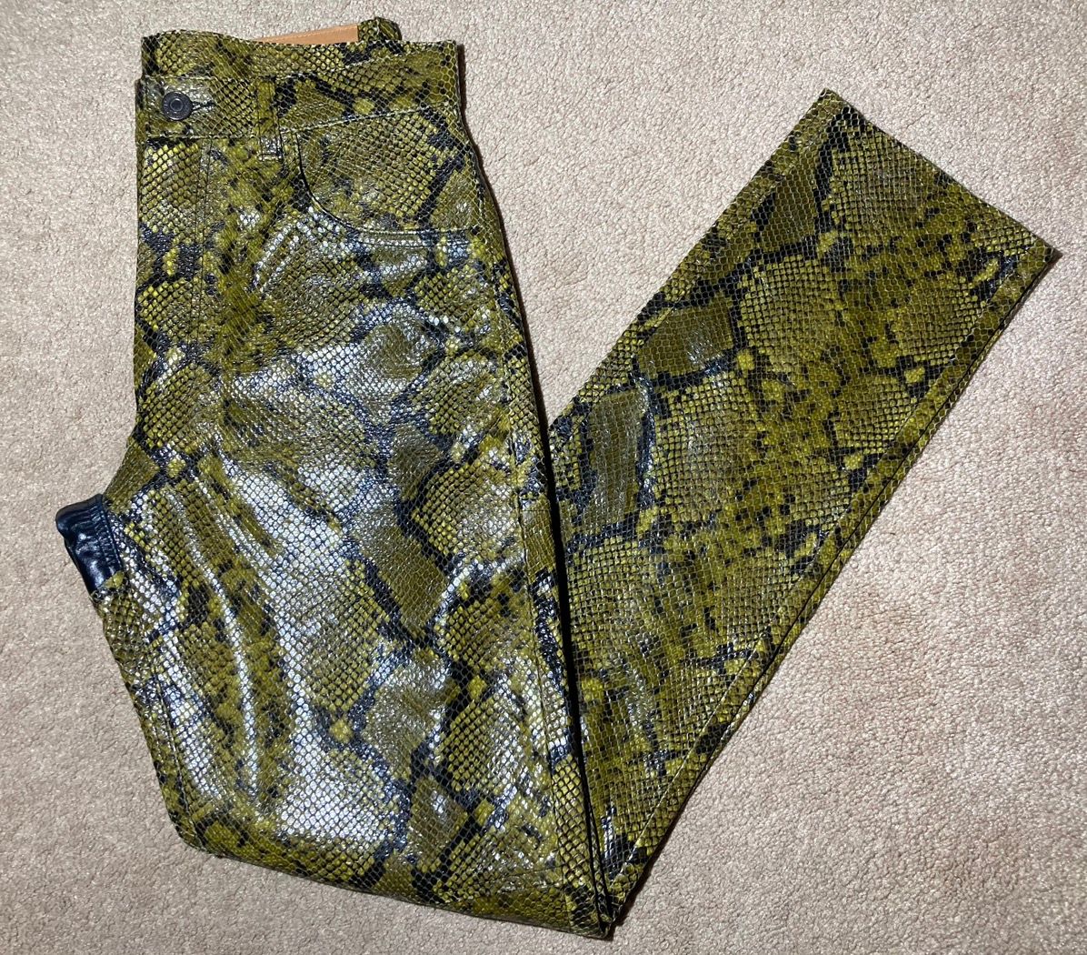 Pre-owned Martine Rose Aw18  Green Snakeskin Leather Pants Small 2018