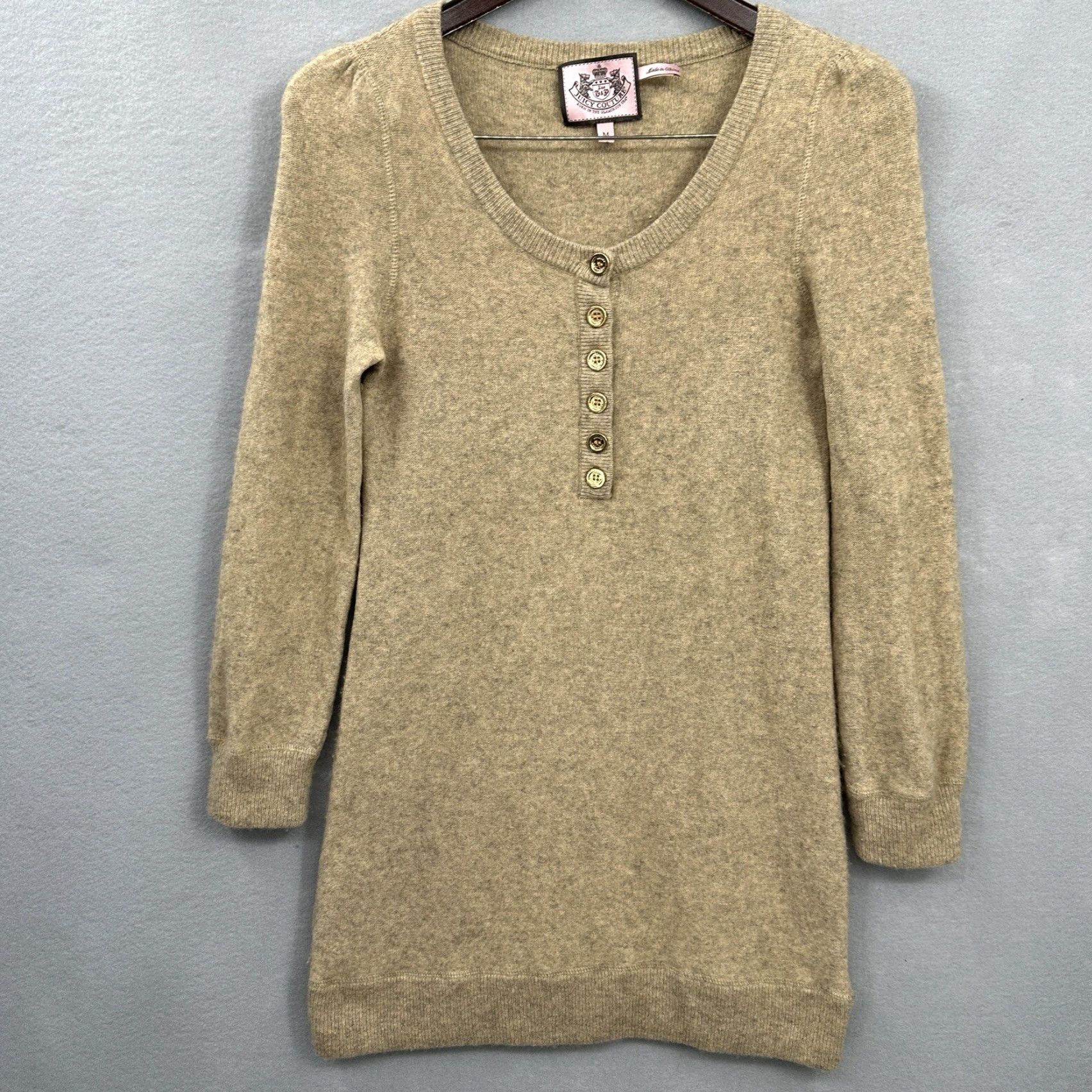 Juicy Couture Juicy Couture Dress Womens M Cashmere 3/4 Sleeve Beige Mini Sweater Dress - Boho Classic 90s Vibes Mens? Girls? Size M / US 6-8 / IT 42-44 - 2 Thumbnail