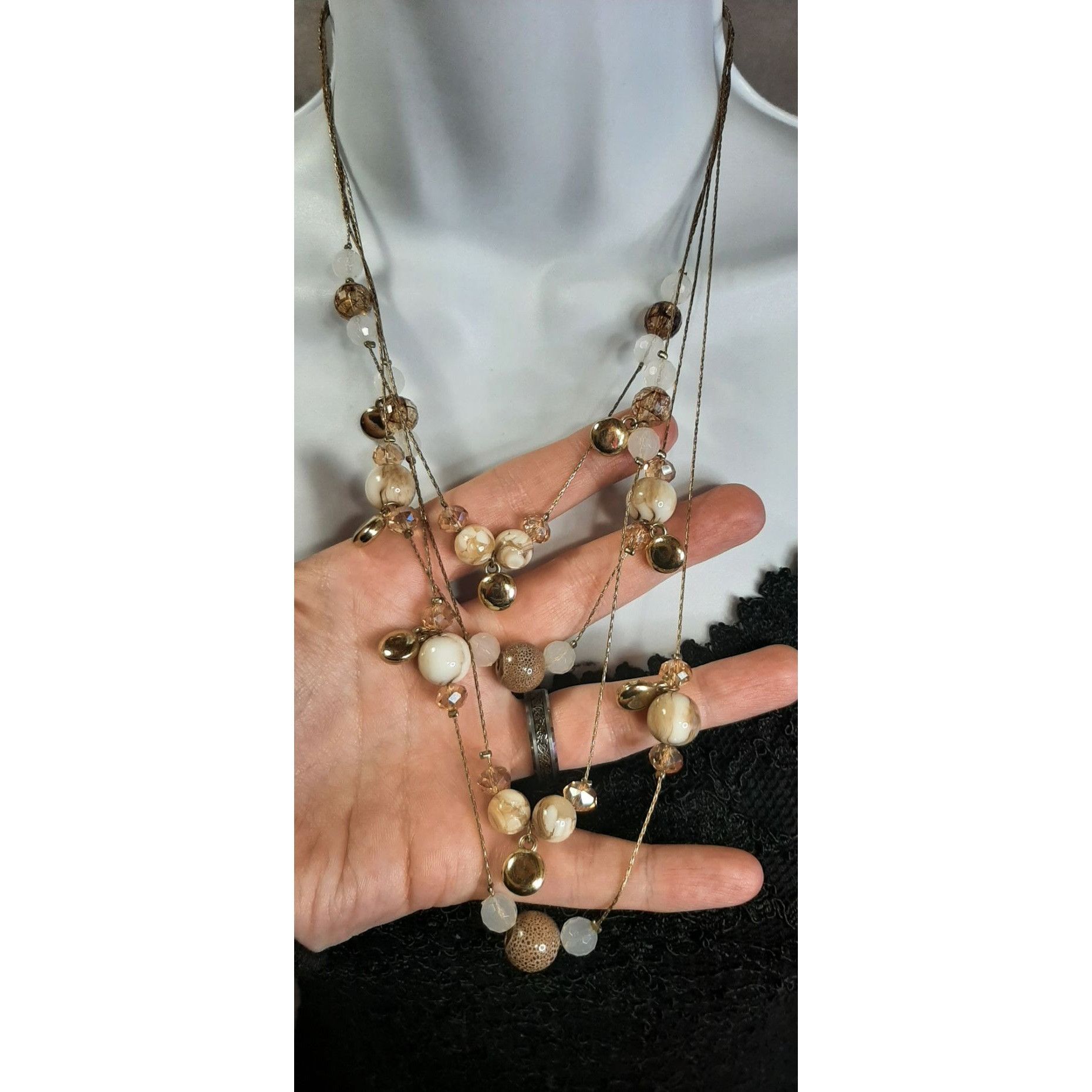 Other Layered Gold-Tone Beaded Necklace With Natural Stone And Res Size ONE SIZE - 4 Thumbnail