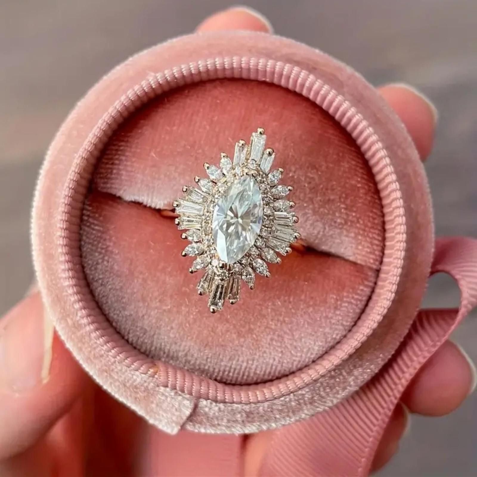Designer Plated Gold Crystal Ring Bridal Set Art Deco Size 6 Size ONE SIZE - 1 Thumbnail