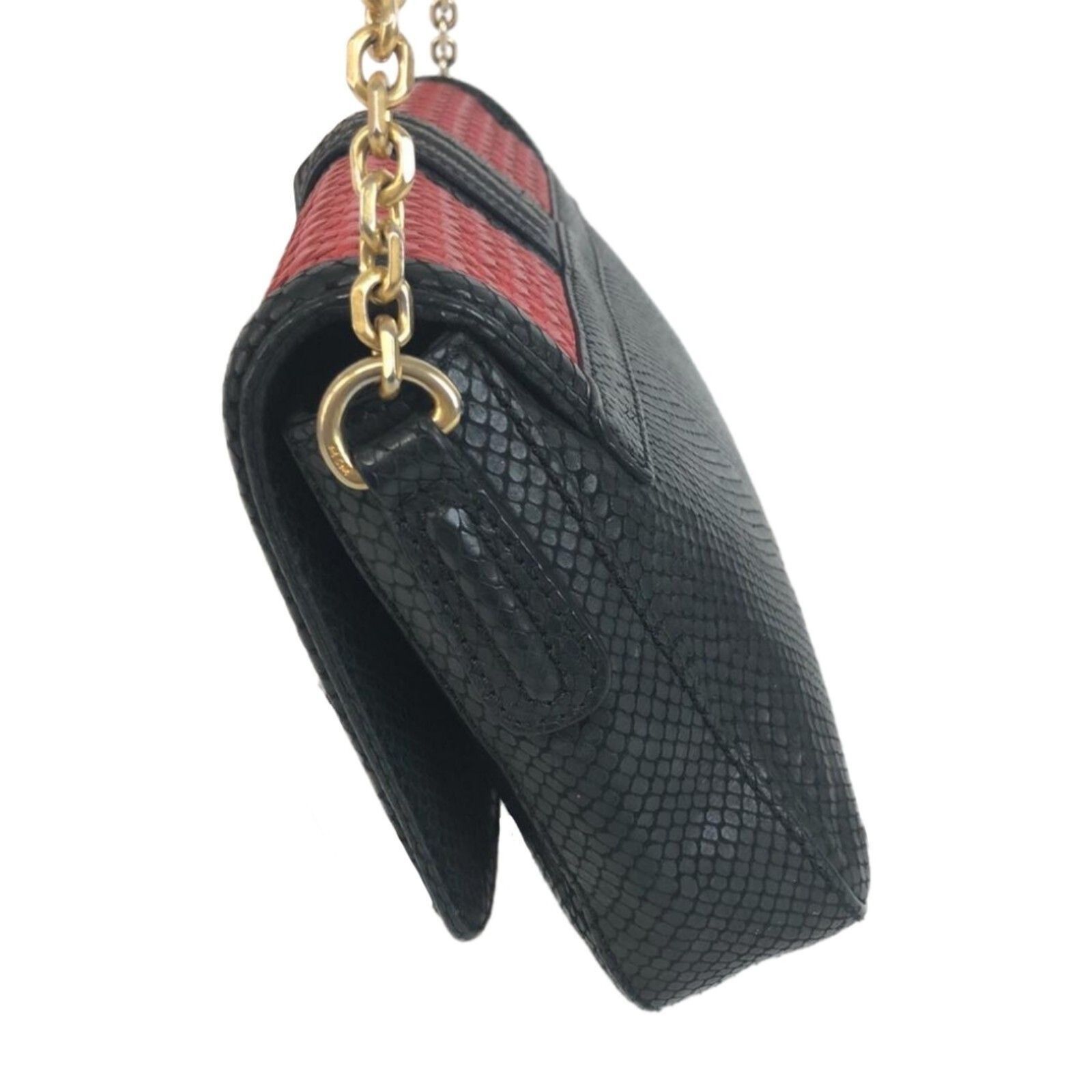 MCM MCM Red & Black Embossed Snake Leather & Chain Shoulder Bag Size ONE SIZE - 4 Thumbnail