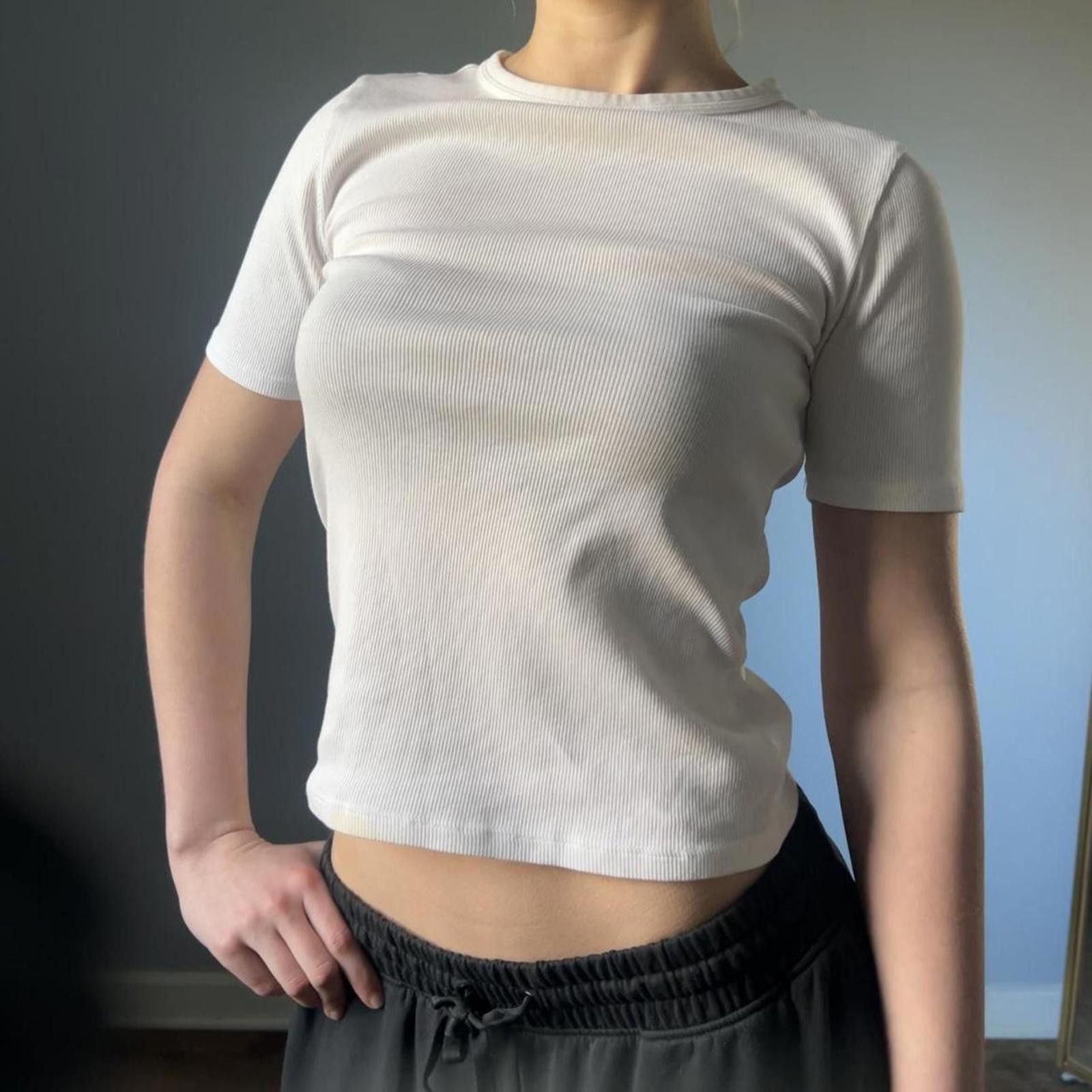 Zara White ribbed cotton t-shirt Size S / US 4 / IT 40 - 4 Thumbnail