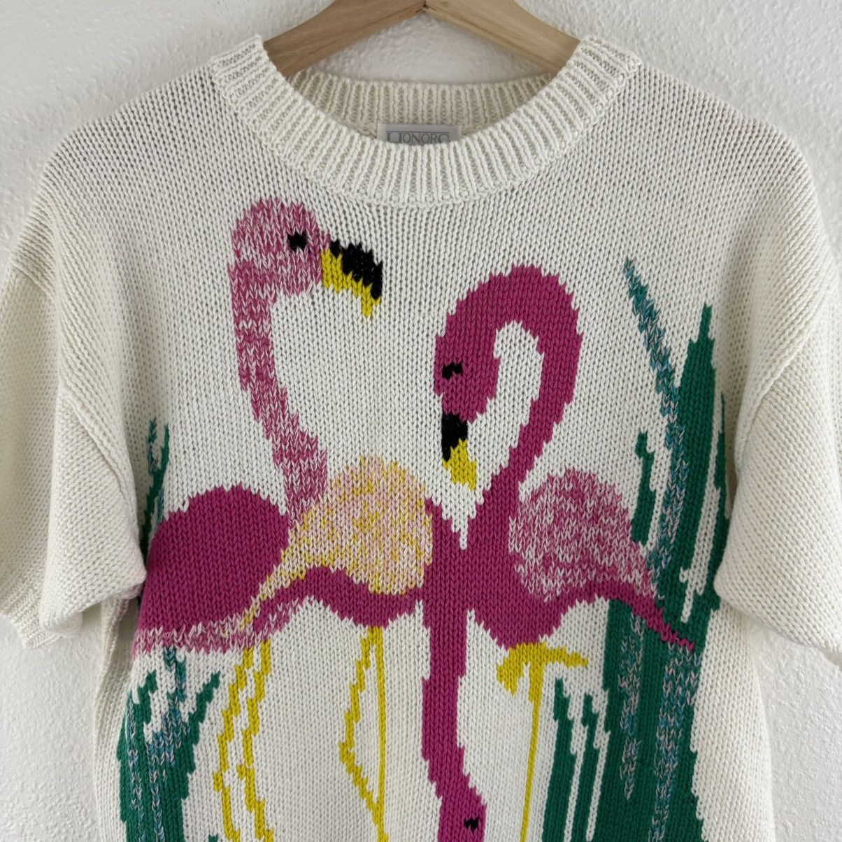 Vintage HONORS MISSES Vintage 1980s White Pink Flamingo Sweater Top Size S / US 4 / IT 40 - 3 Thumbnail