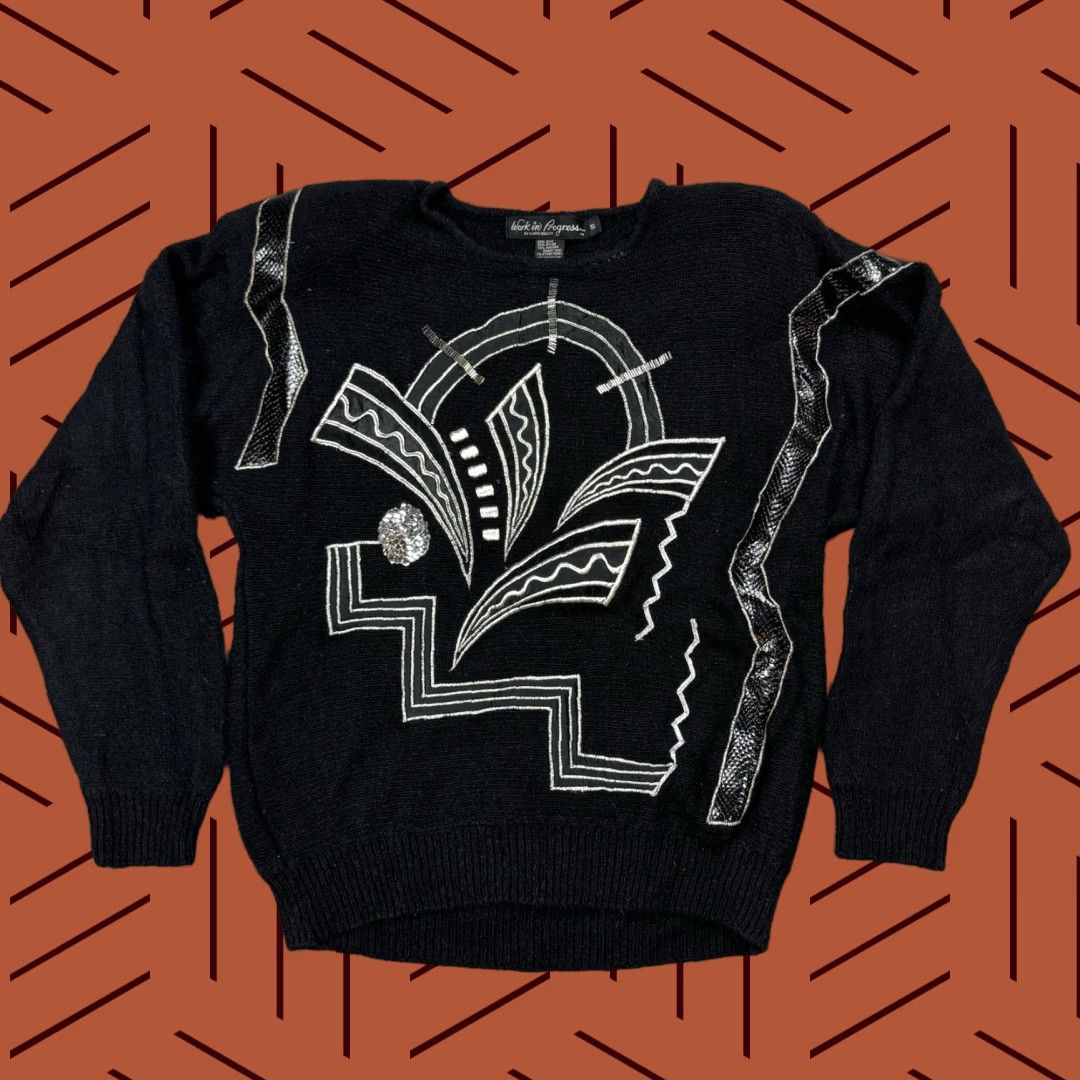 Etro VINTAGE Work in Progress Sweater Women Small Black Beaded Embellished Silk Angora Lambswool 80s Vintage Pullover Womens Size S / US 4 / IT 40 - 1 Thumbnail