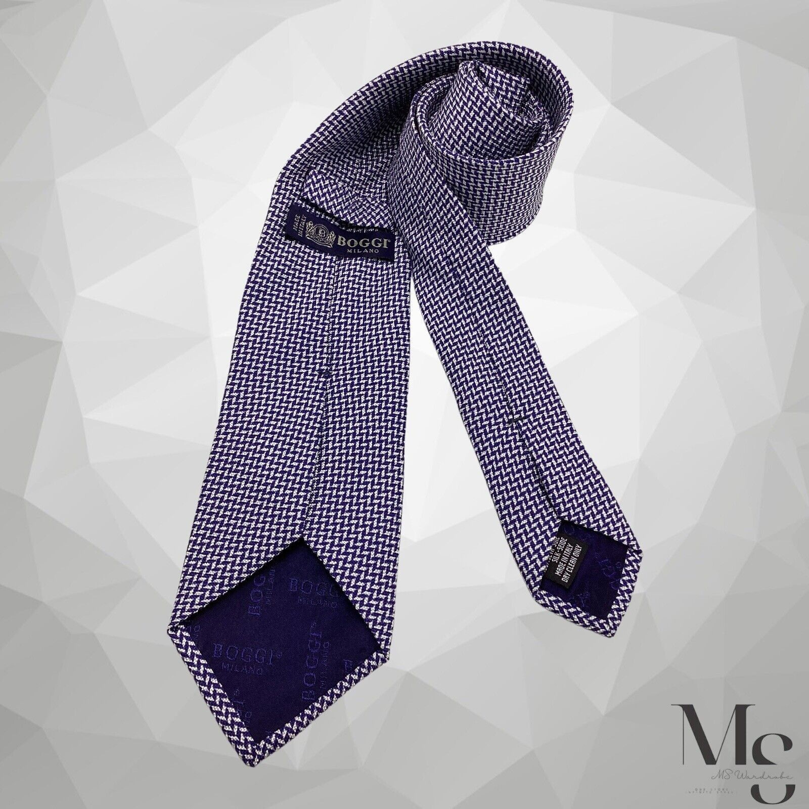 Boggi BOGGI MILANO XL Blue Geometric 3D Luxury Silk Tie Italy W: 3 Size ONE SIZE - 2 Thumbnail