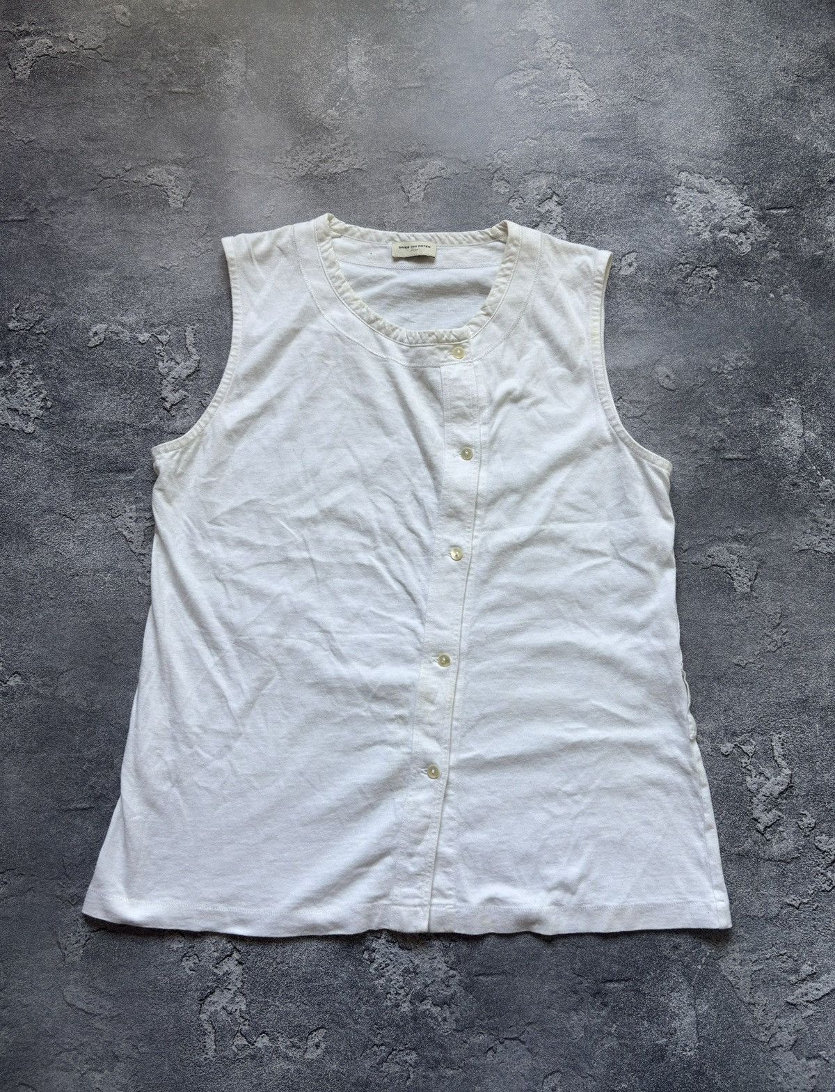 Dries Van Noten Vintage Dries Van Noten Asymmetric Button Up White Tank Top Size L / US 10 / IT 46 - 1 Thumbnail