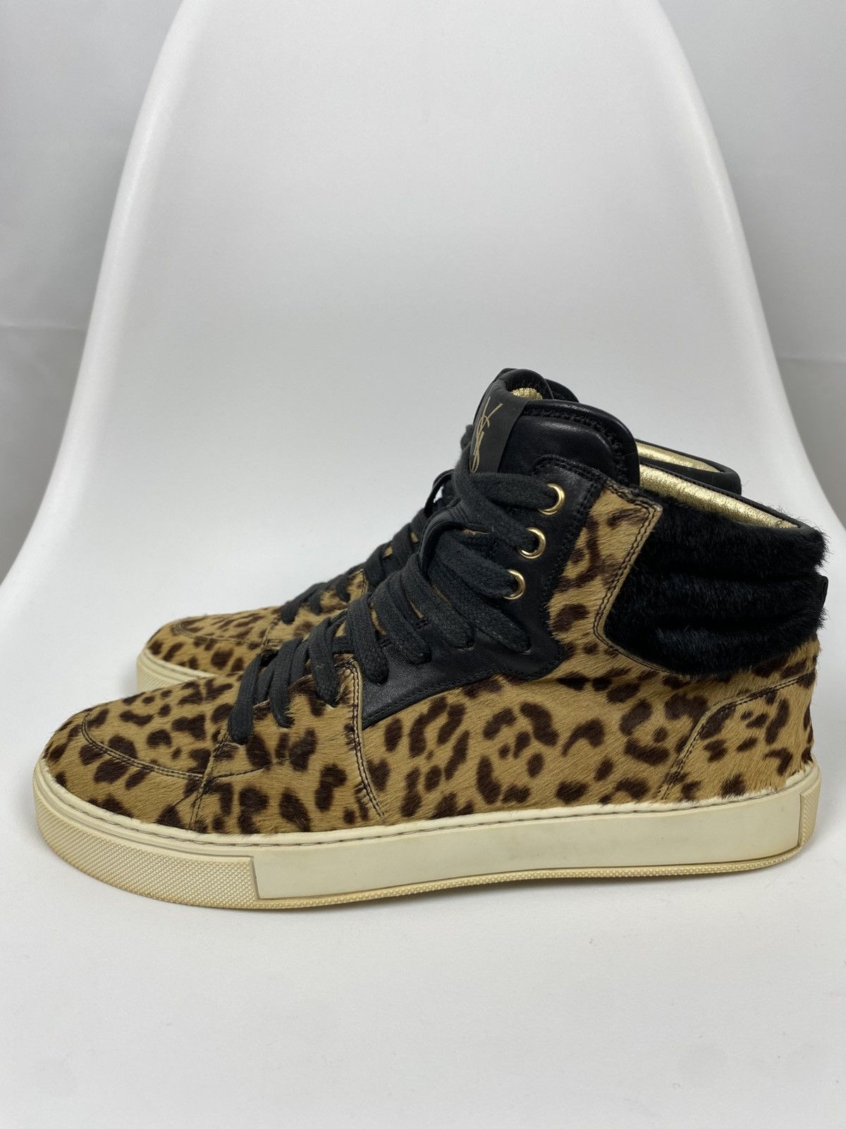 Saint Laurent Paris × Yves Saint Laurent YSL Saint Laurent Pony Hair Hi-Top Sneakers Leopard Print 39 Size US 9 / IT 39 - 4 Thumbnail