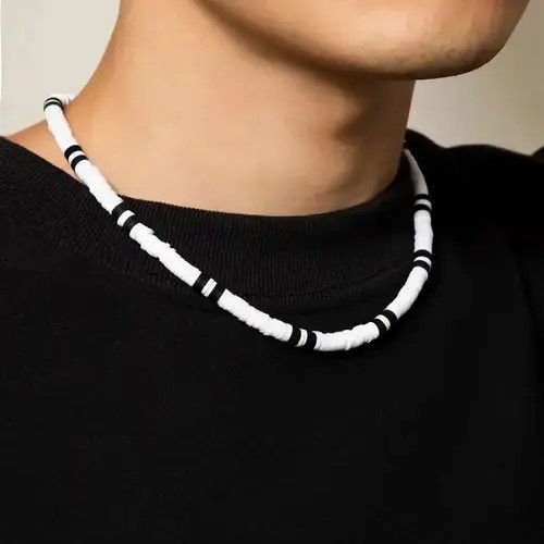 Jewelry x Vintage Unisex Rhinestone Beads Choker Necklaces in White, Men's