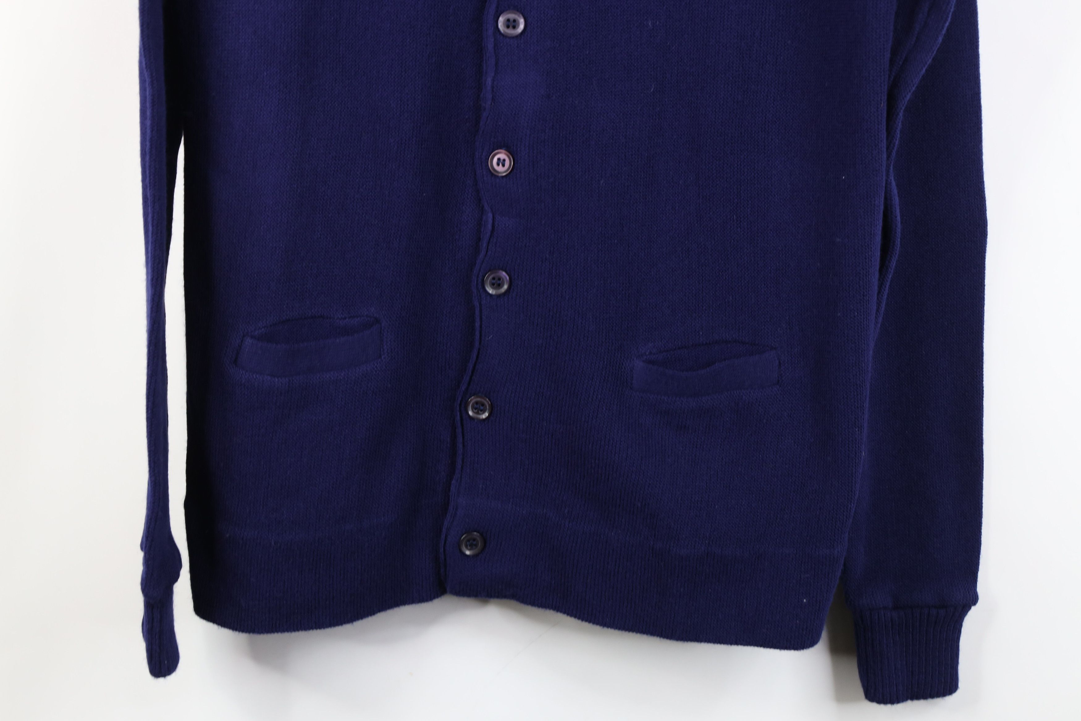 Vintage Vintage 70s Streetwear Blank Knit Cardigan Sweater Blue Size L / US 10 / IT 46 - 3 Thumbnail