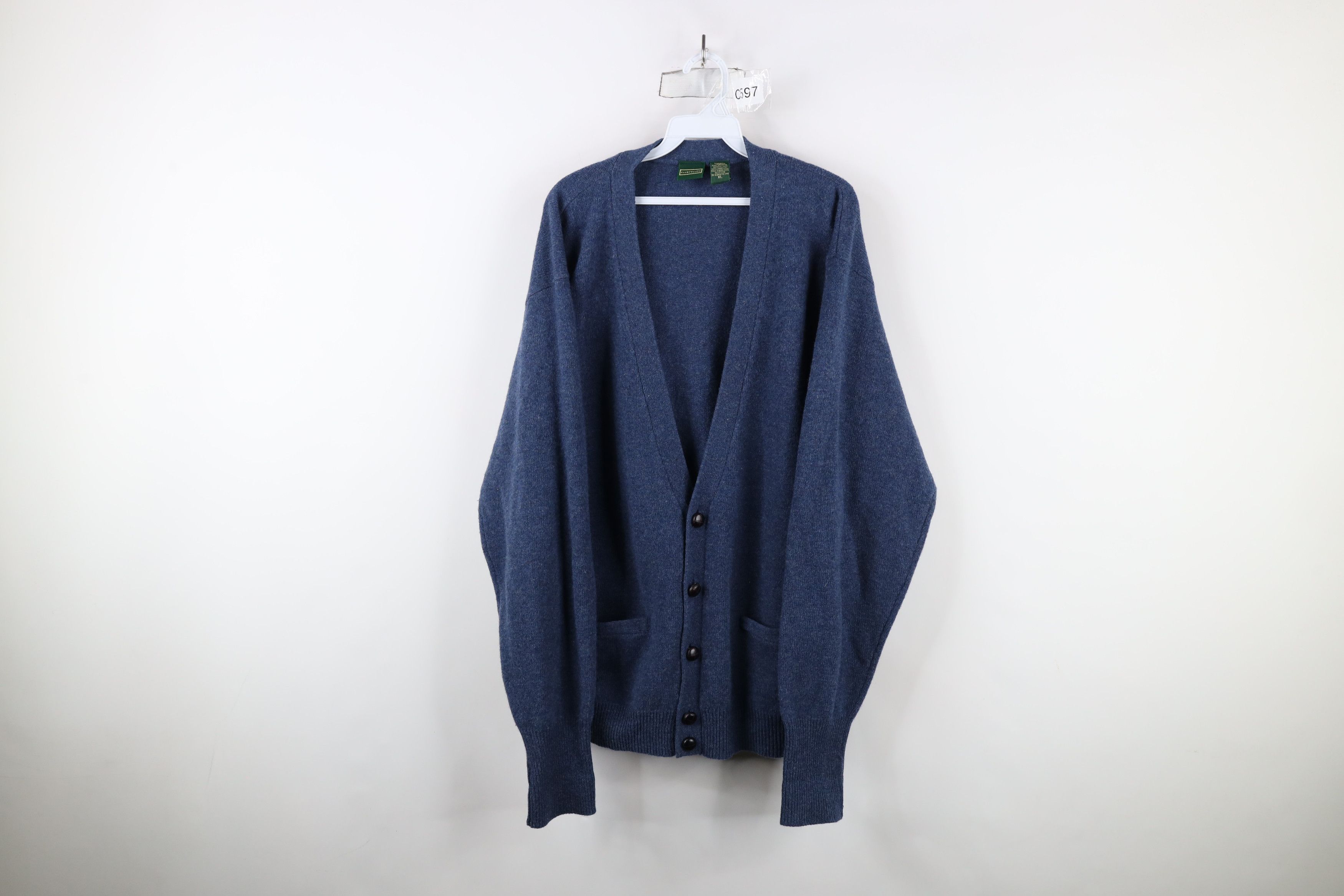 Vintage Vintage 90s Streetwear Lambswool Knit Cardigan Sweater Blue Size US XL / EU 56 / 4 - 1 Thumbnail