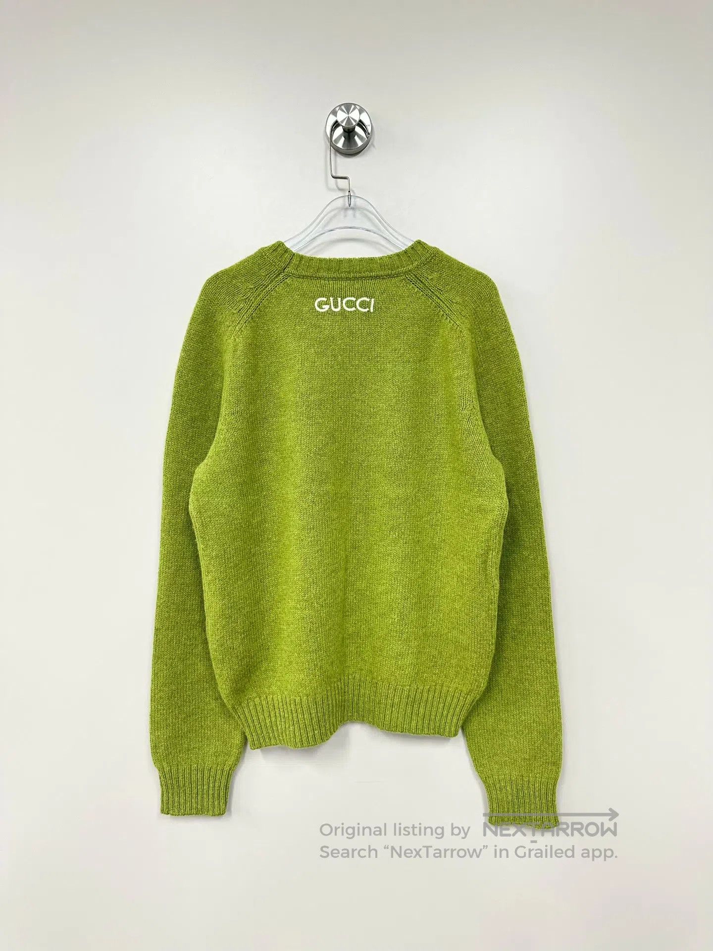 Gucci Guicci Green Back Embroidered Logo Knit Sweater| Size L / US 10 / IT 46 - 2 Thumbnail