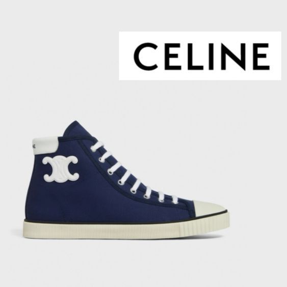 Celine o1bcso1str0724 Mid Lace Up Sneaker Canvas & Calfskin in Navy Size US 8 / IT 38 - 2 Thumbnail