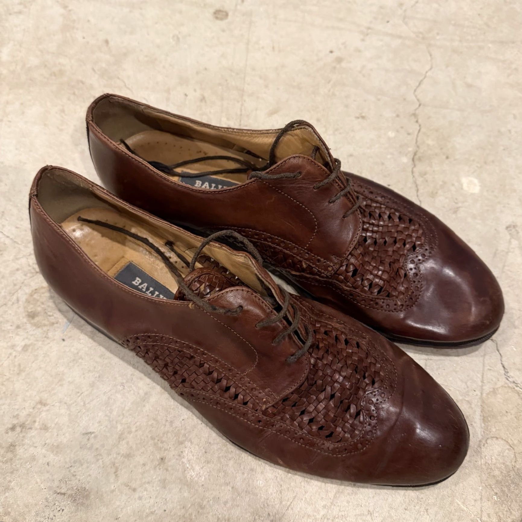 Bally VINTAGE Bally Mixtum Brown Size 10 E Woven Leather Cap Toe Oxford Dress Shoe Men's Italy Size ONE SIZE - 2 Thumbnail