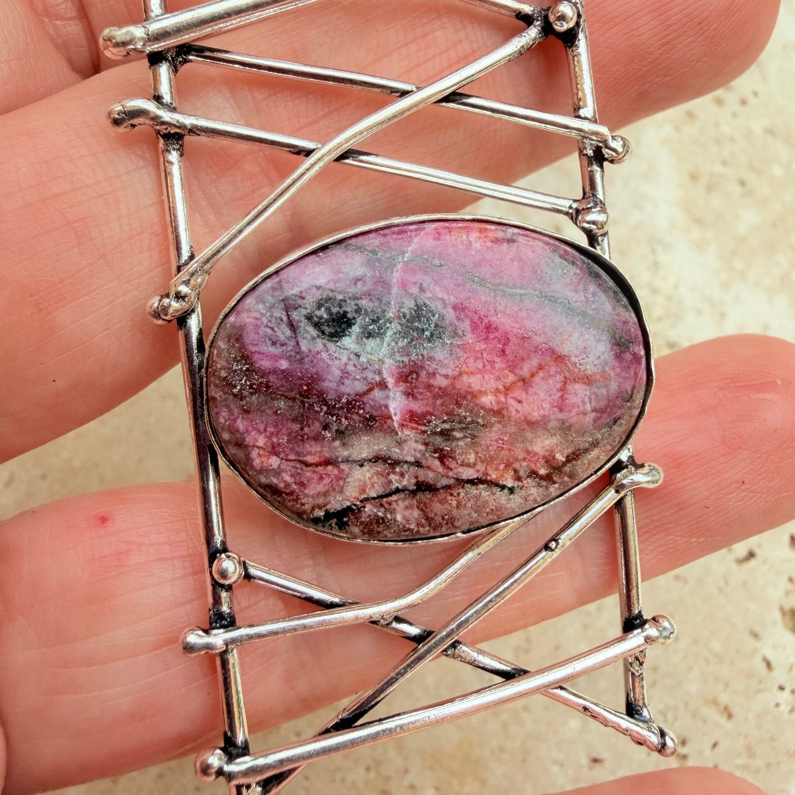 The Unbranded Brand Cobalt Calcite Abstract Pendant 925 Silver Overlay Size ONE SIZE - 3 Thumbnail