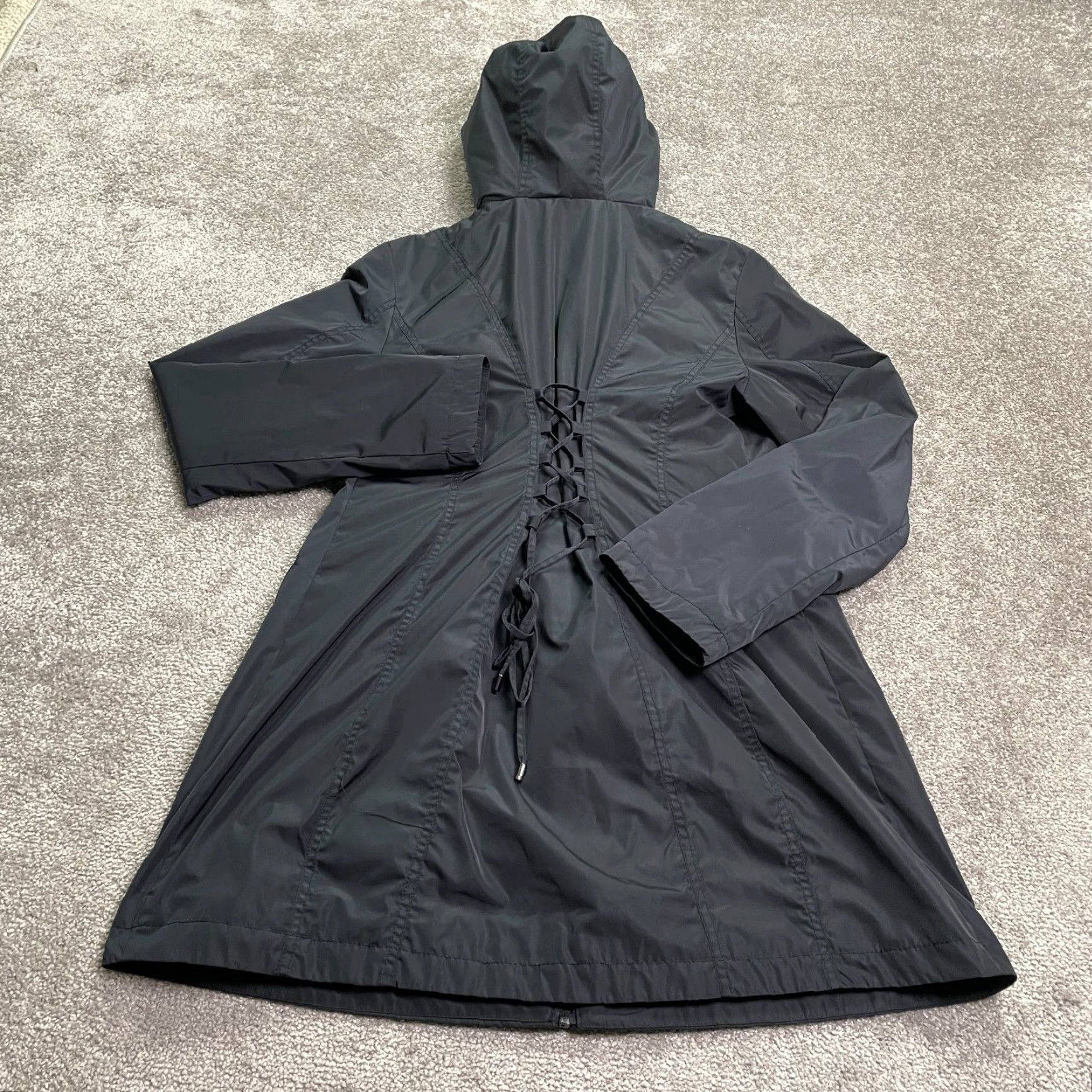 Vintage Laundry Long Windbreaker Jacket Coat Womens Large Black Hoodie Size L / US 10 / IT 46 - 2 Thumbnail