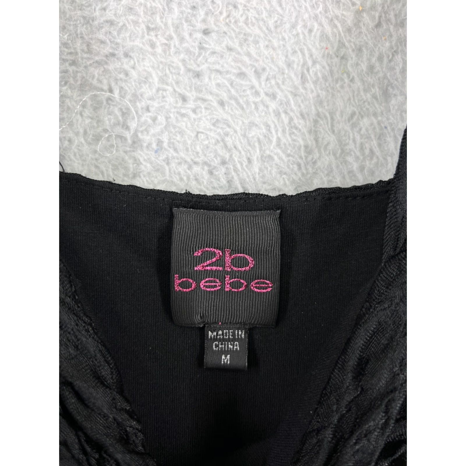 Bebe 2b bebe Dress Womens Medium Black Sheeth Ruffle Wide Strap Polyester Rayon Lined Size M / US 6-8 / IT 42-44 - 3 Thumbnail
