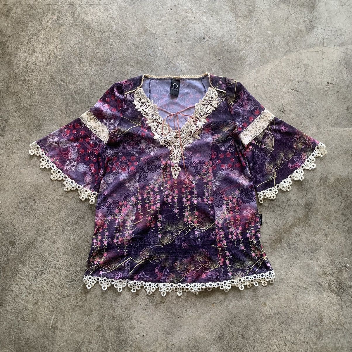 Japanese Brand Ozz Oneste Lace Trim Floral Blouse Size S / US 4 / IT 40 - 1 Thumbnail