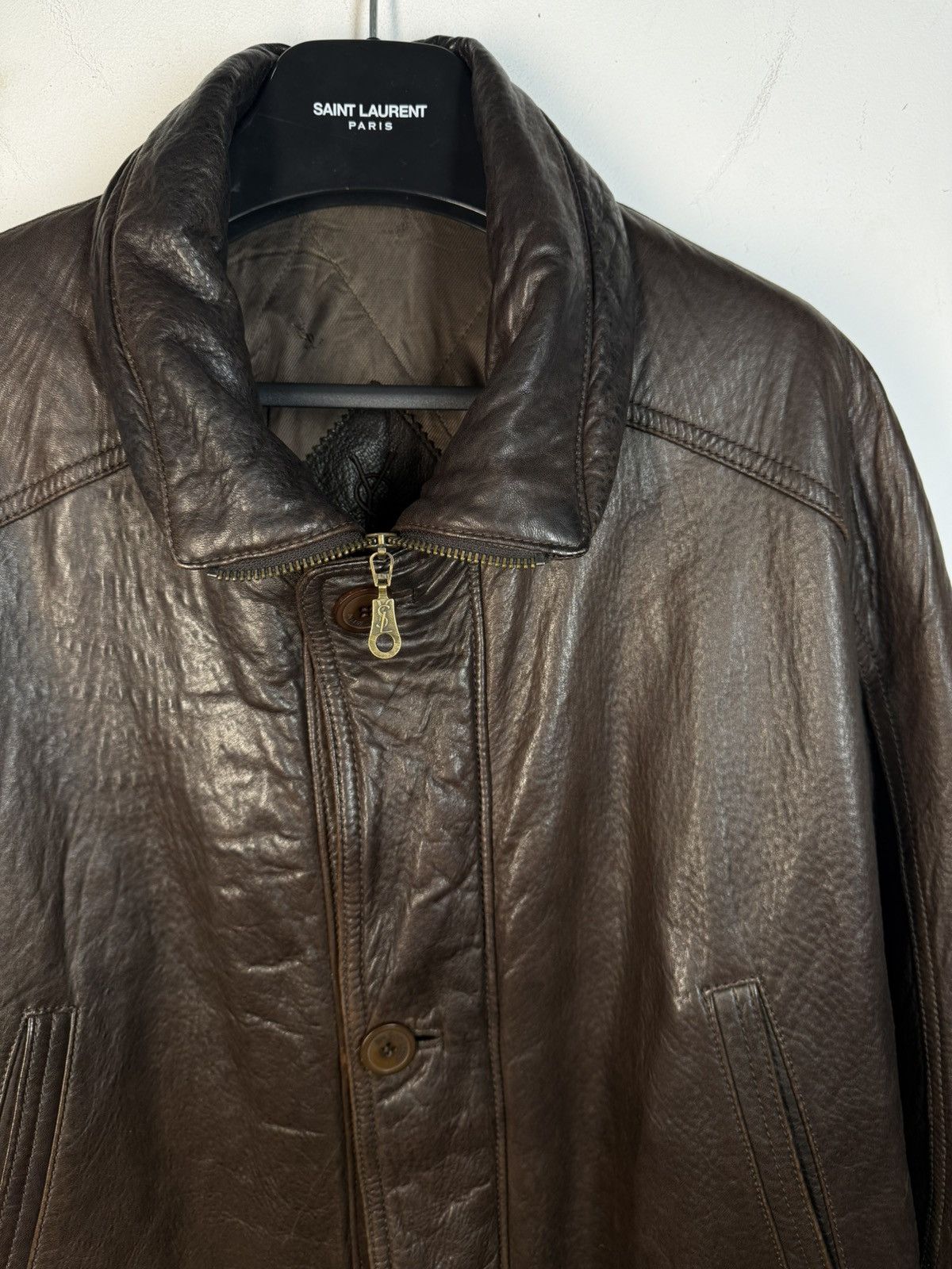 Yves Saint Laurent 90s Napa Leather YSL Jacket Soft Brown Warm Coat Long Size US L / EU 52-54 / 3 - 9 Thumbnail