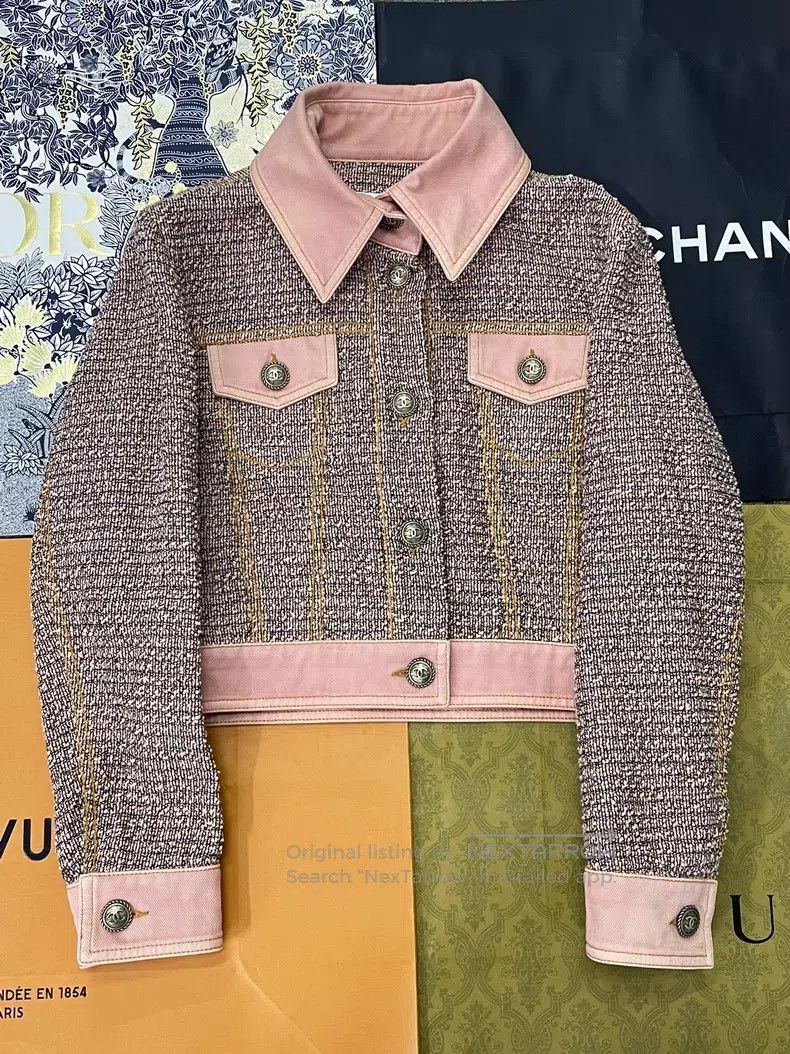 Chanel Chanel Pink tweed stitched denim jacket Size XS / US 0-2 / IT 36-38 - 1 Thumbnail