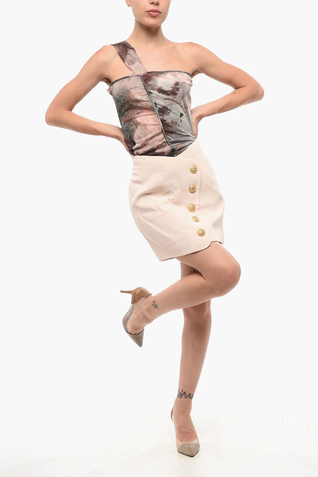 Balmain og1mm0326 Solid-Color Mini Skirt in Pink Size 28" / US 6 / IT 42 - 4 Thumbnail
