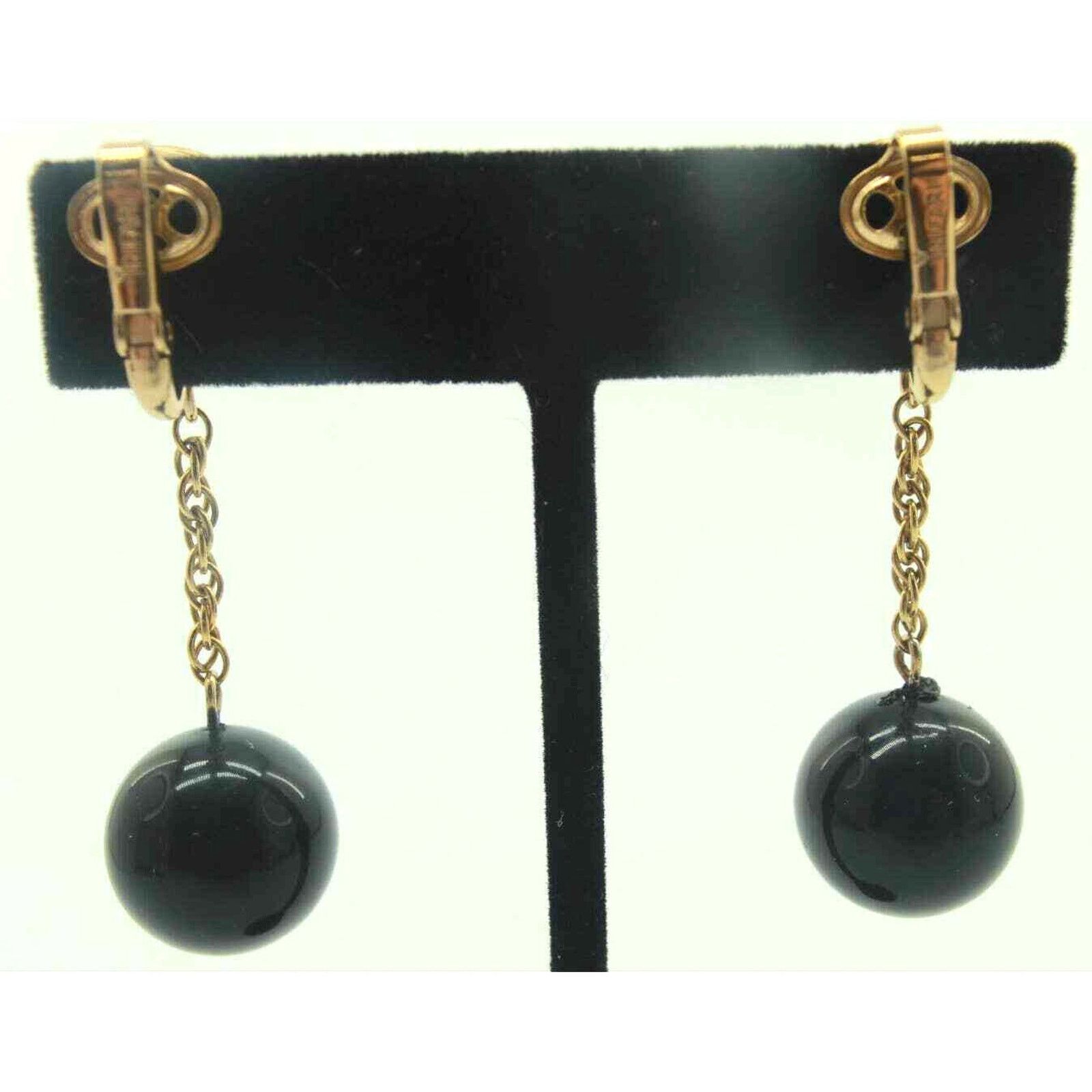 Other Vintage Trafari Black Acrylic Ball Earrings Clip On Size ONE SIZE - 3 Thumbnail