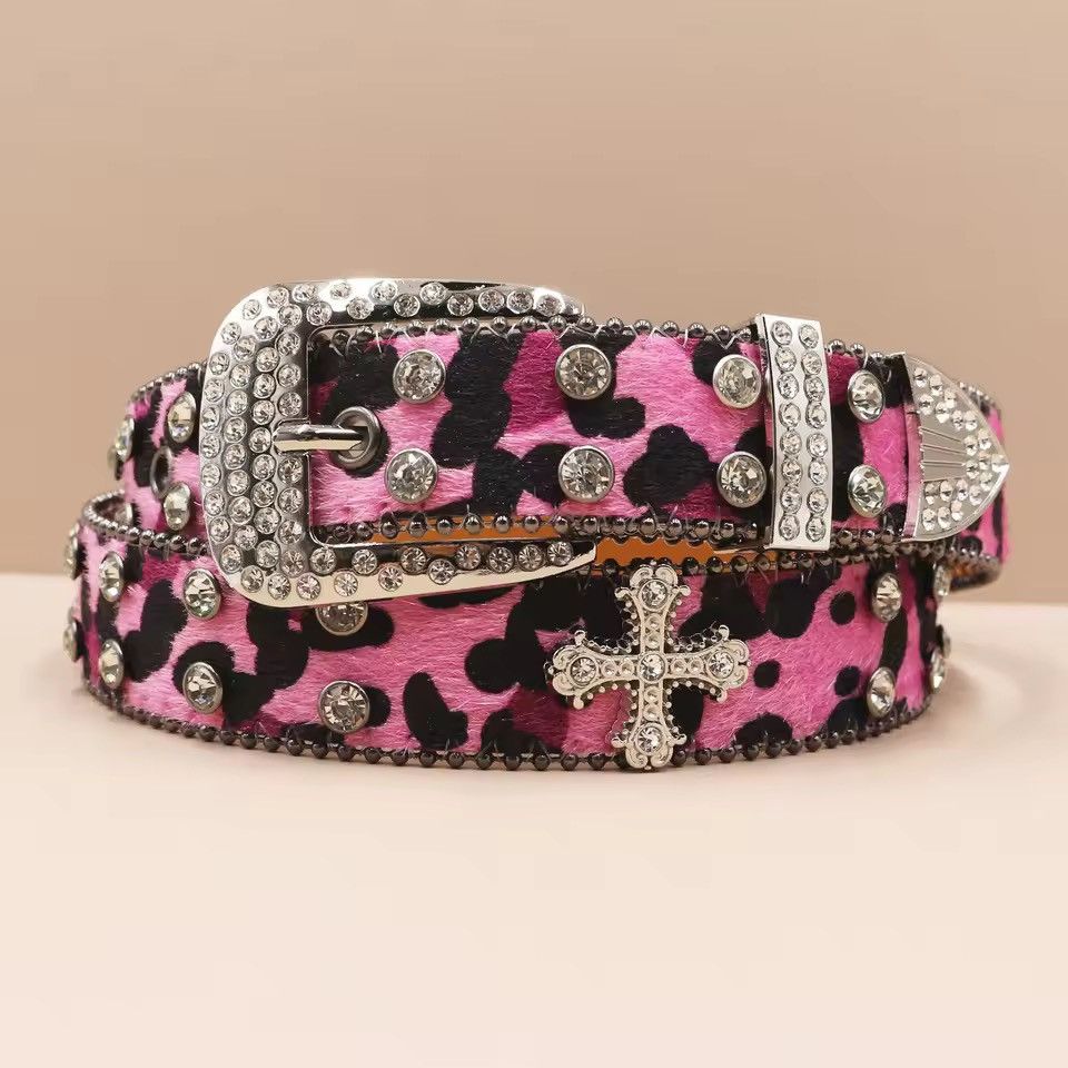 Japanese Brand Cheetah leopard Cross print pu leather belt 115 cm Size 30 - 1 Thumbnail