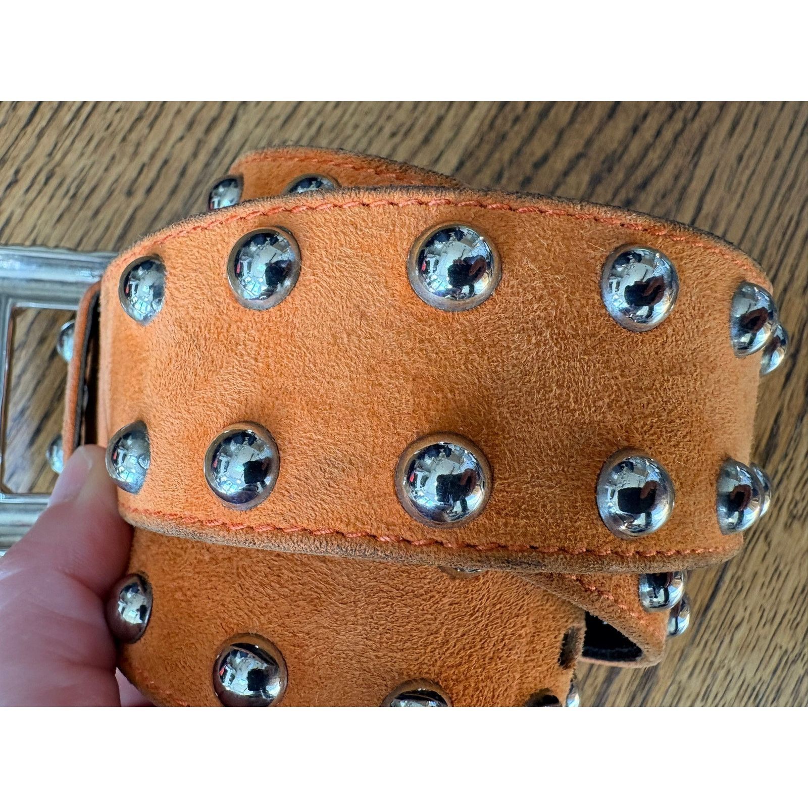 Escada 1980s Vintage Escada Studded Suede Leather Belt Orange Size ONE SIZE - 6 Thumbnail