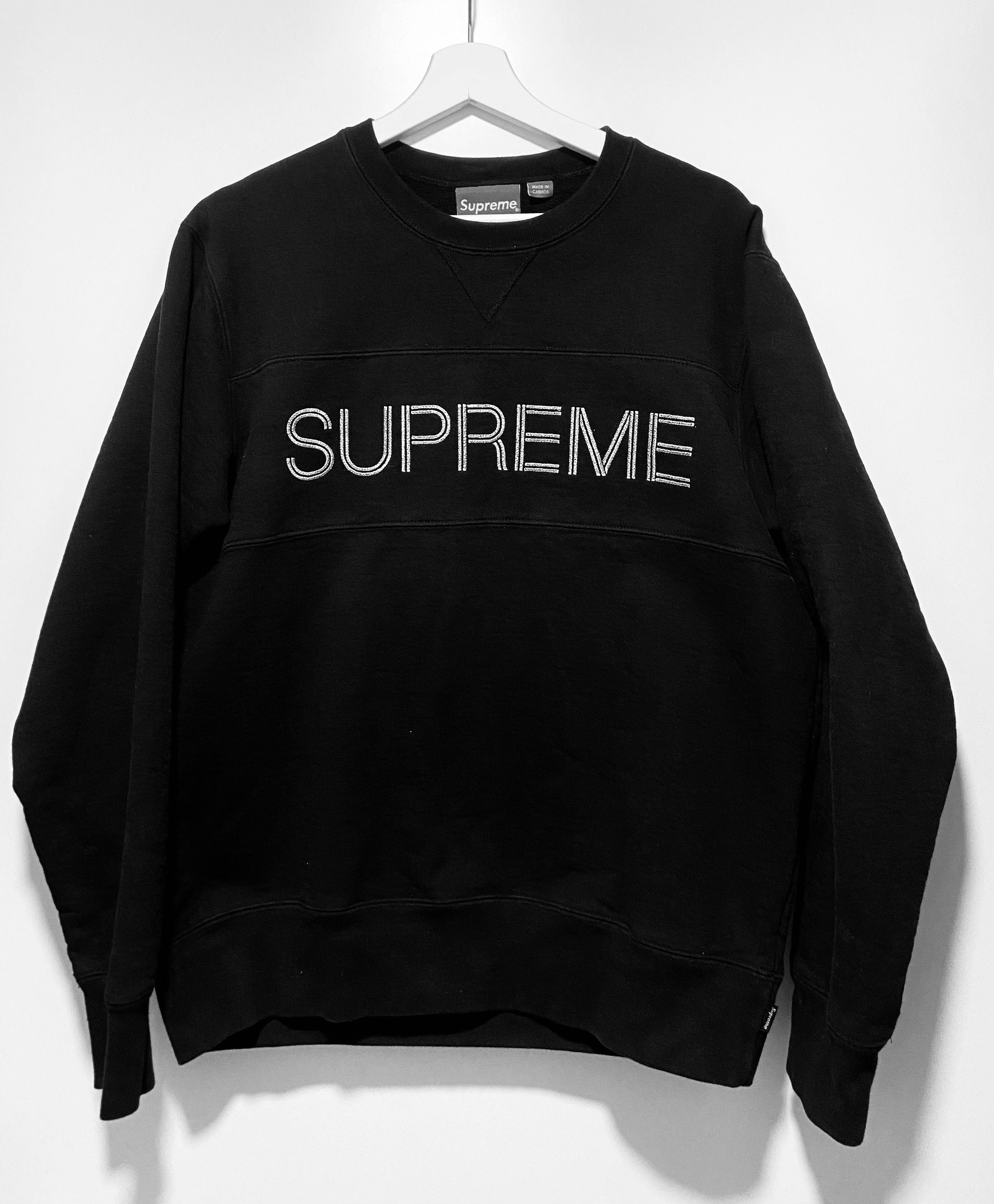 image of Supreme Zig Zag Stitch Panel Crewneck in Black, Men's (Size Medium)