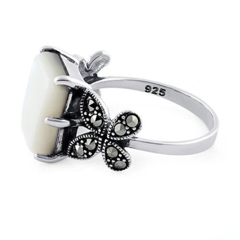 Other Sterling Silver Mother of Pearl Square Marcasite Ring Size ONE SIZE - 4 Thumbnail