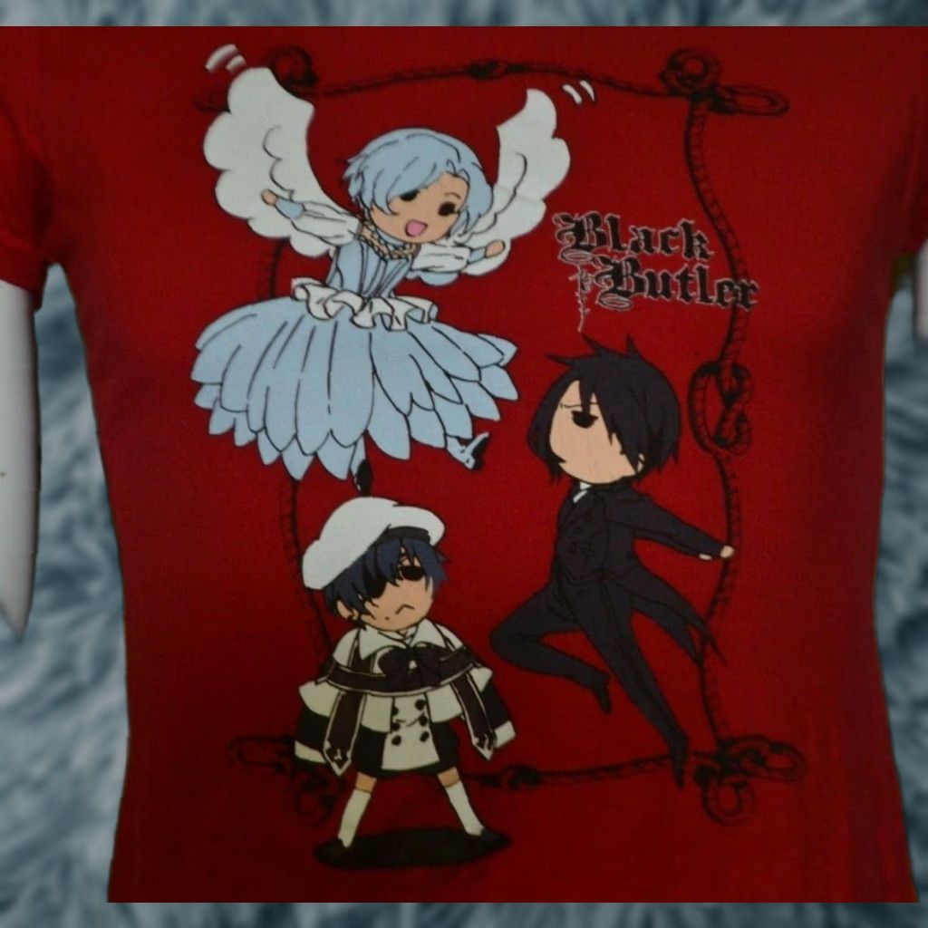 Vintage Womens Black Butler T-Shirt Large Red Cotton 100% Graphic Print Short Sleeve Round Neck Juniors Boys Girls Mens Womens Size L / US 10 / IT 46 - 1 Thumbnail