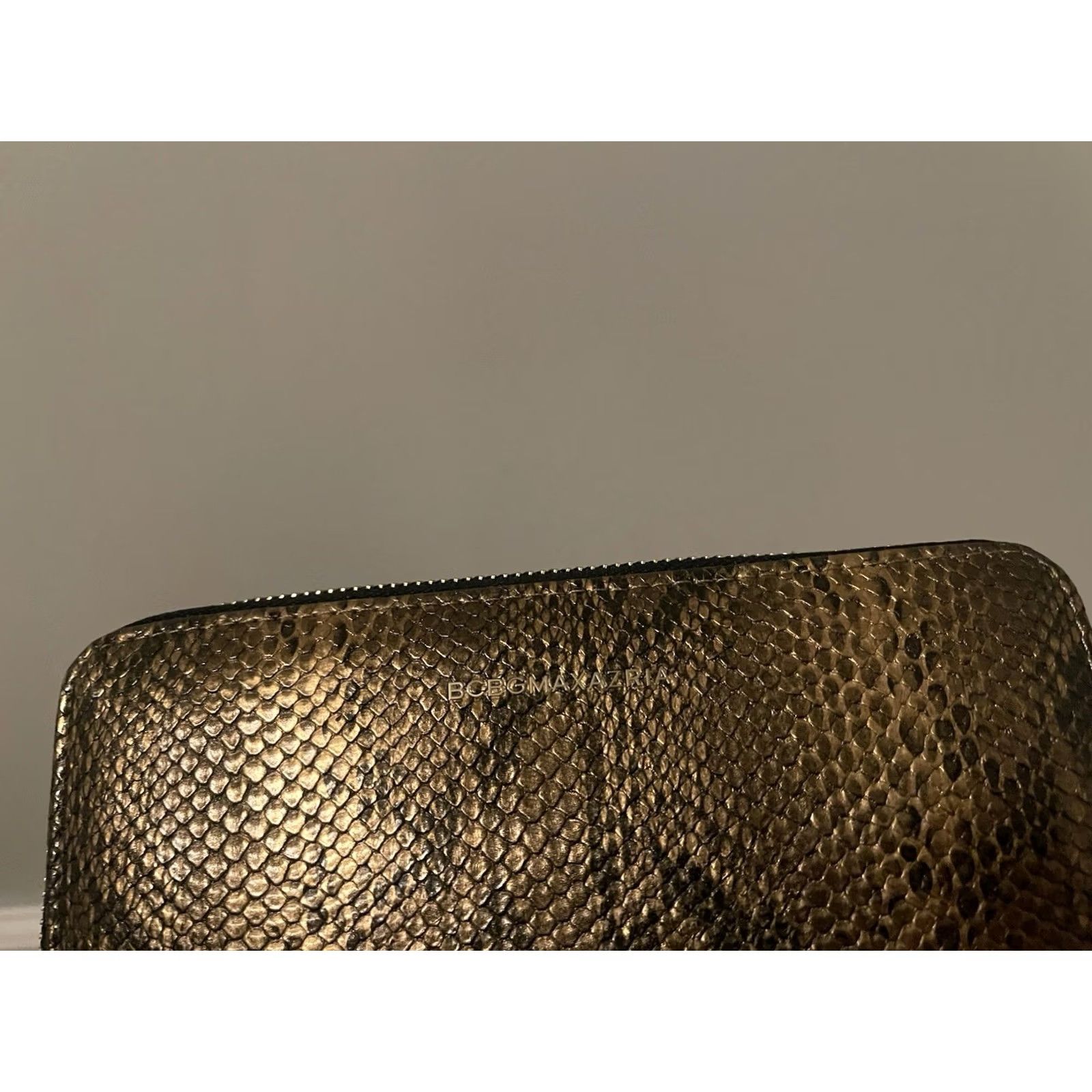 Bcbgmaxazria VINTAGE BCBGMAXAZRIA Elena Wallet Bronze Faux Python Snake Skin Zip Around Wristlet Womens Size ONE SIZE - 3 Thumbnail