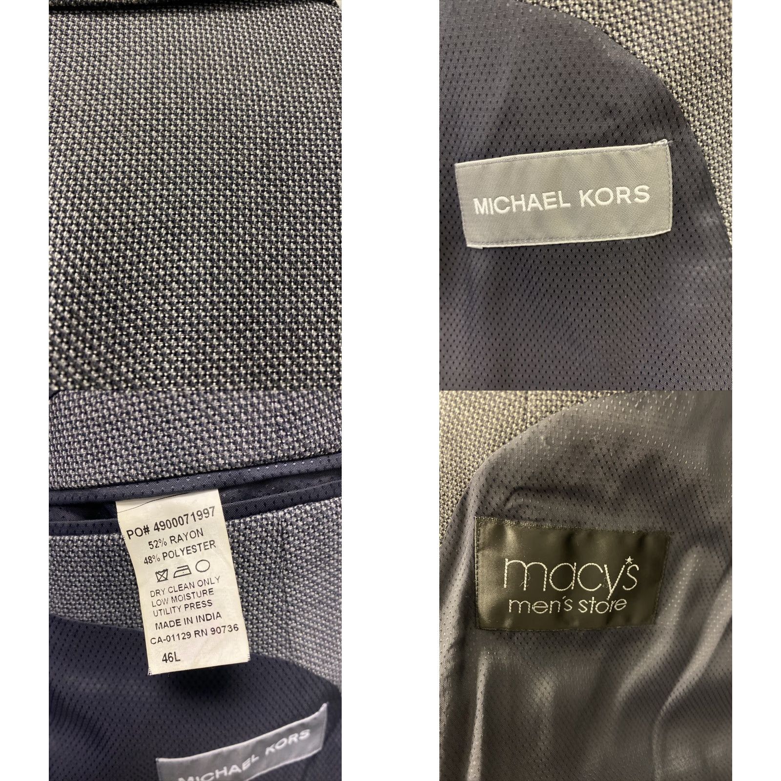 Michael Kors Michael Kors Blazer Mens 2 Button Gray Houndstooth Sport Coat Long 46L Regular Notch Lapel Mens Size 46R - 8 Thumbnail