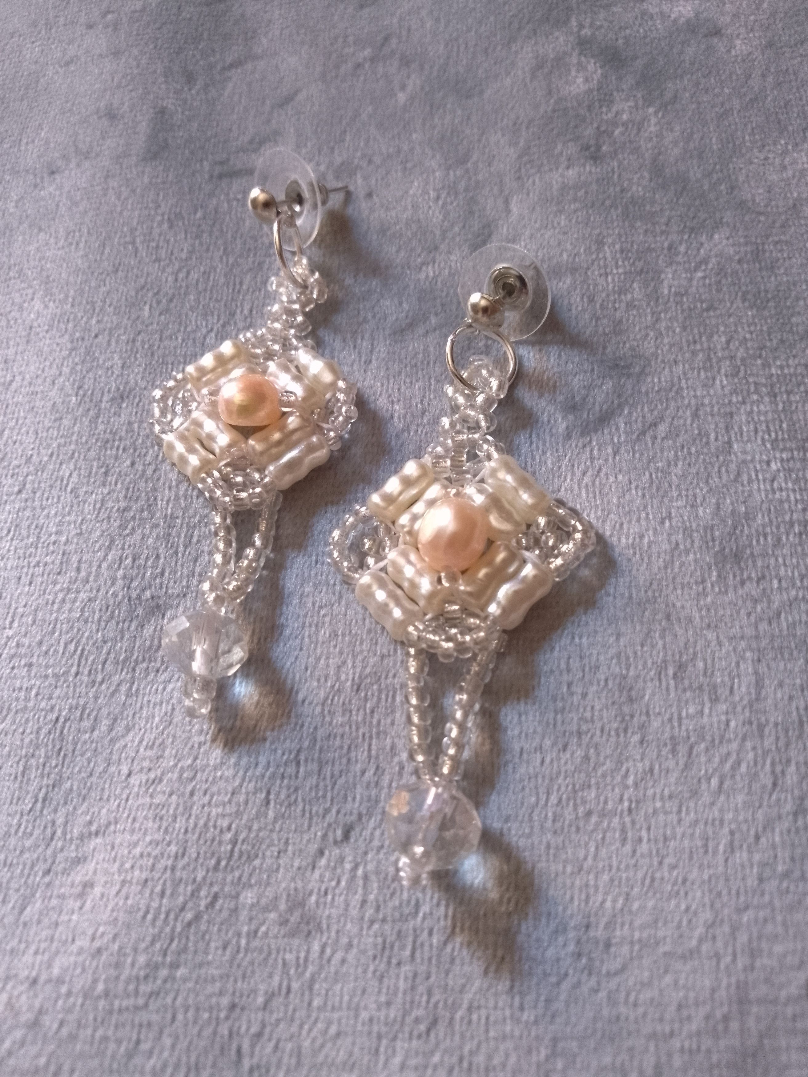Handmade Dangling earrings with natural freshwater pearls Size ONE SIZE - 2 Thumbnail