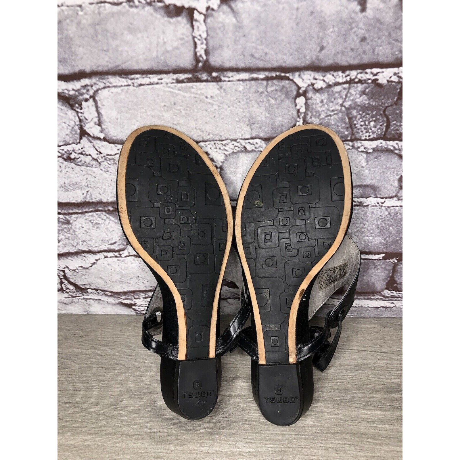 TSUBO TSUBO Black Leather Ankle Strap Wedge Thong Sandals Women’s Size US 6.5 / IT 36.5 - 22 Thumbnail
