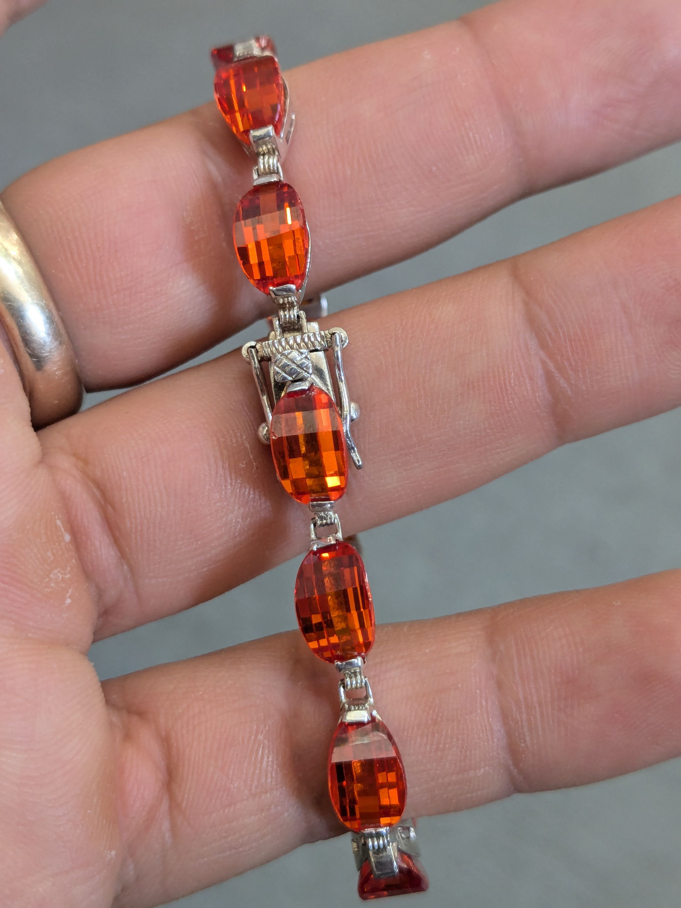 Other Sterling Silver Tennis Bracelet Orange Glass 7.25 Size ONE SIZE - 12 Thumbnail