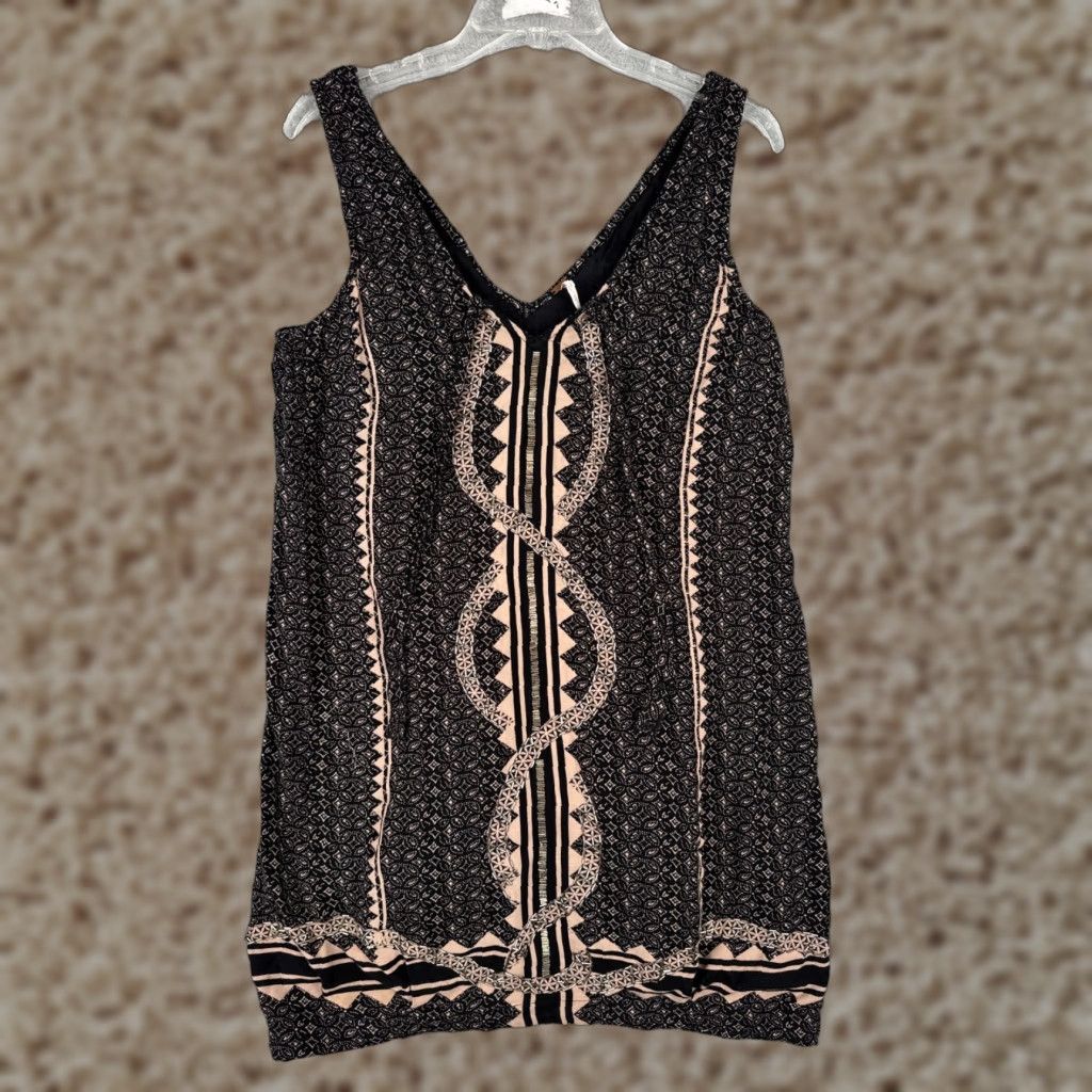 Free People VINTAGE Free People Women's Mini Dress Black Snake Beaded & Embroidered Casual Party Travel Nightwear M Size M / US 6-8 / IT 42-44 - 1 Thumbnail
