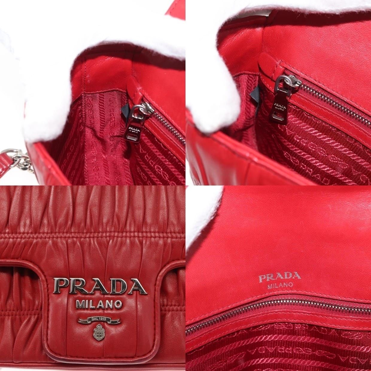 Prada Prada Leather Chain Nappa Goful Shoulder Bag Red Size ONE SIZE - 16 Thumbnail