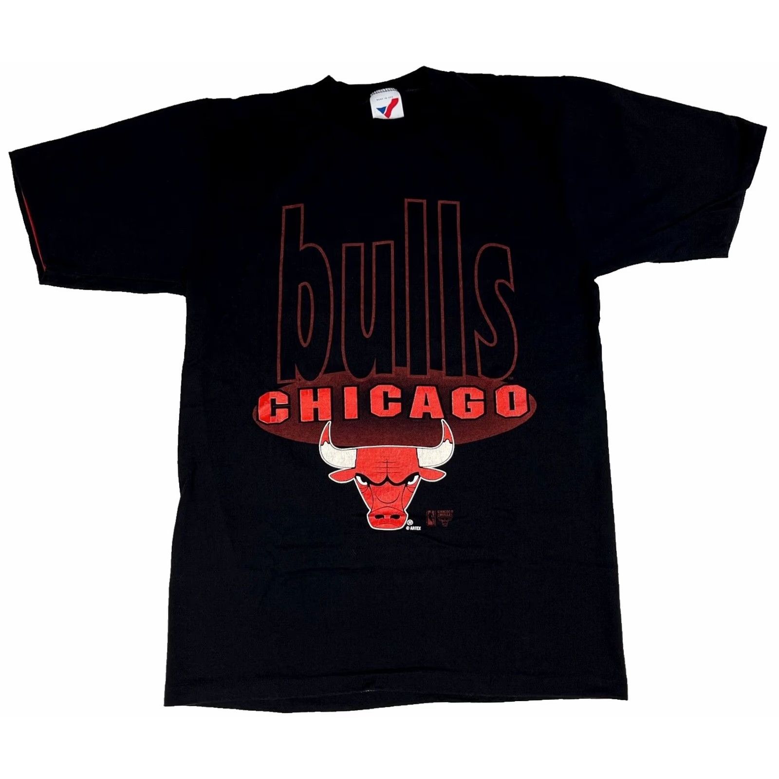 Vintage Artex Sportswear Men's Vintage 90s Chicago Bulls T-Shirt Shirt Small Black 100% Cotton Mens Size US S / EU 44-46 / 1 - 2 Thumbnail
