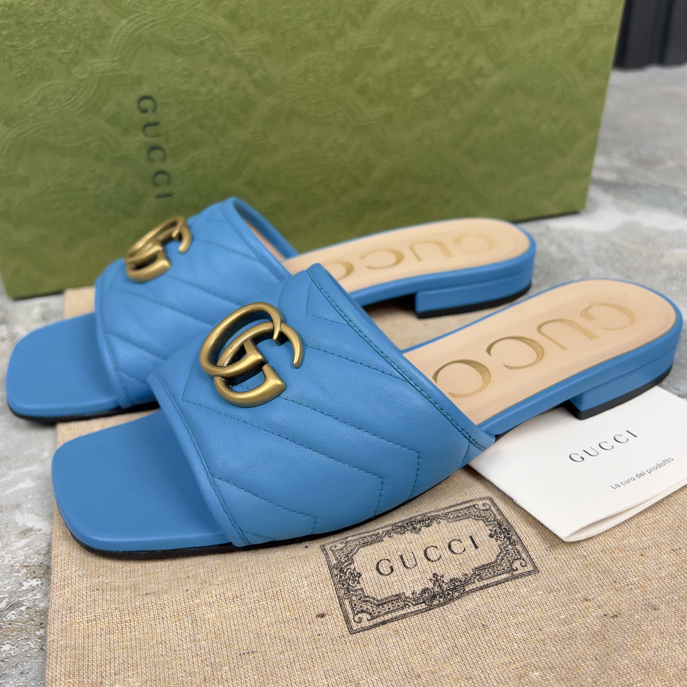 GUCCI Marmont GG Slide Sandals Mule Leather