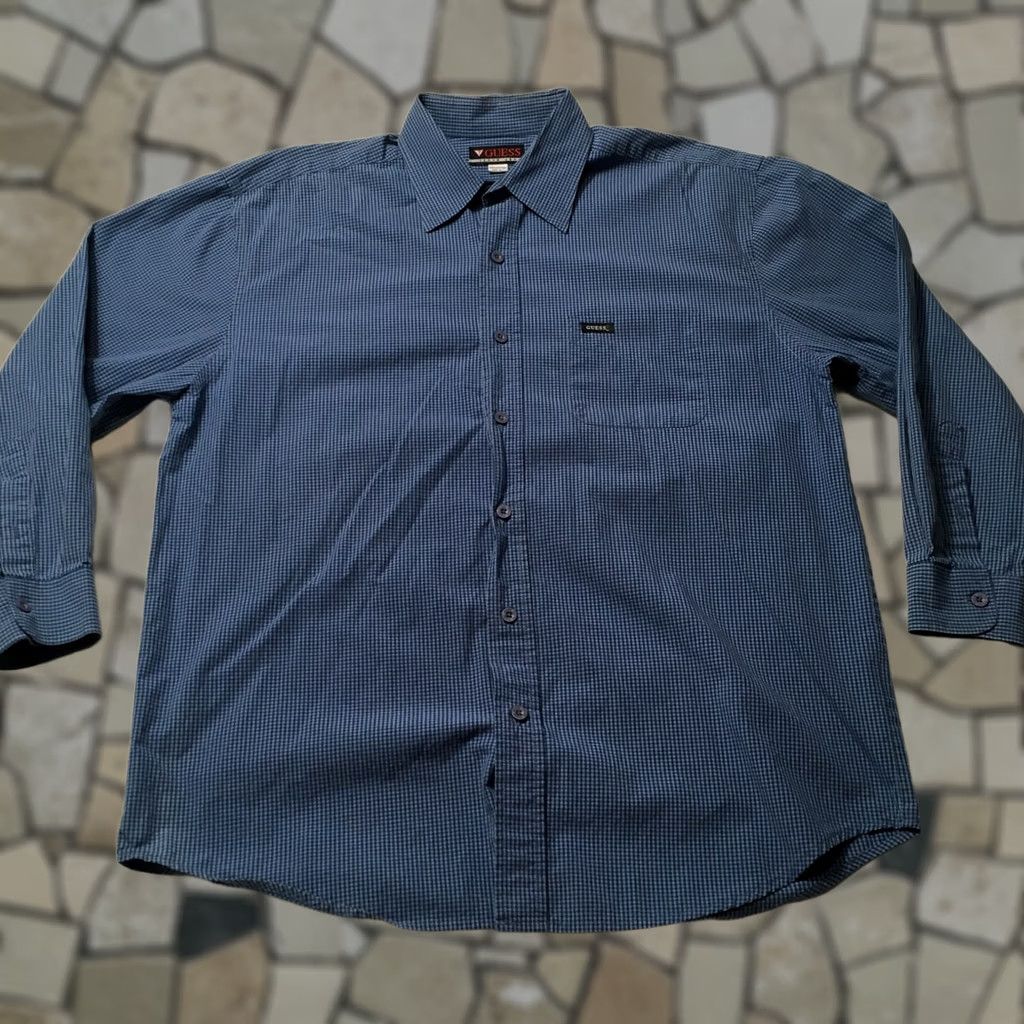 Guess Guess Jeans USA VTG Button Up Shirt LARGE BLUE Geometric CHECK Men's Size US L / EU 52-54 / 3 - 1 Thumbnail