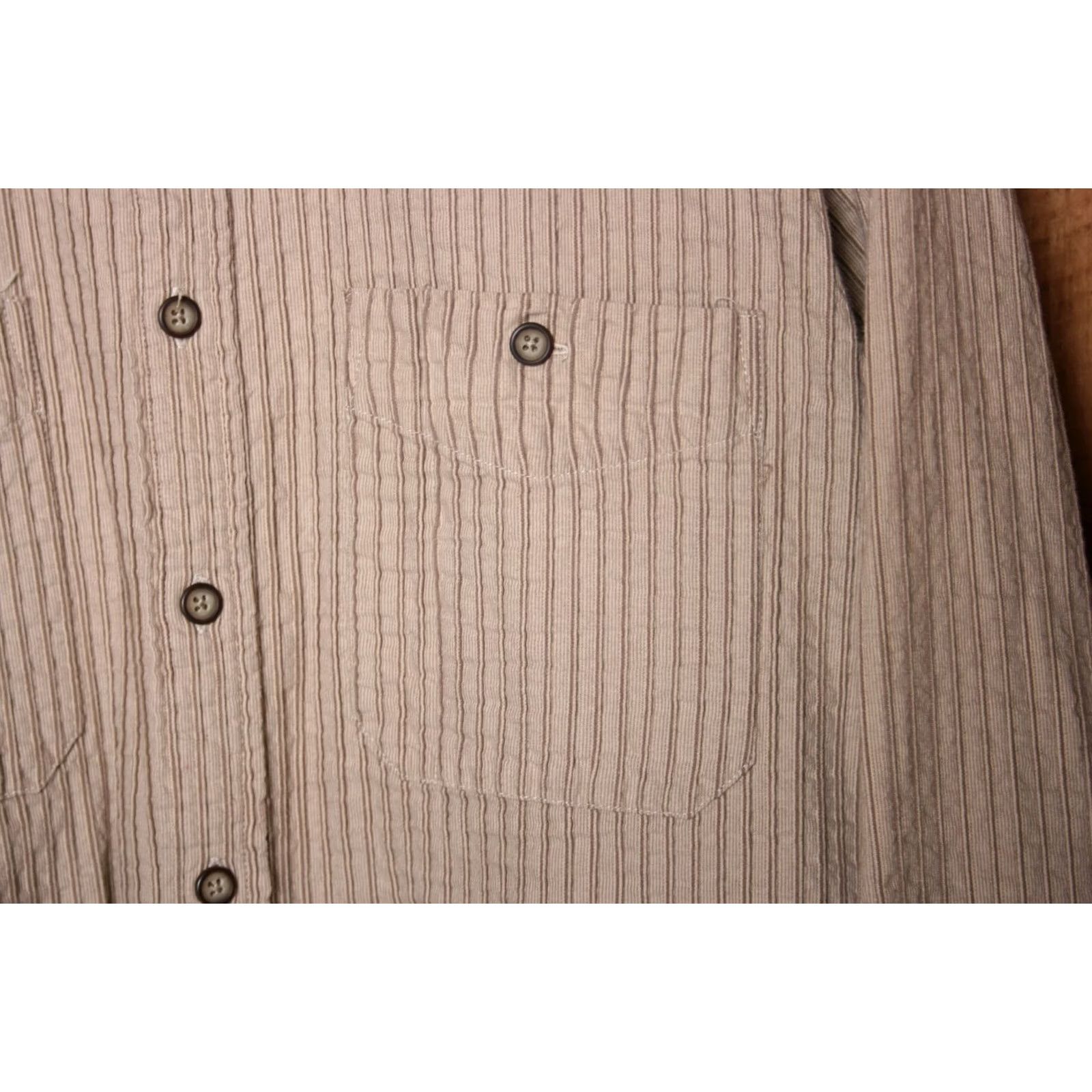 The Territory Ahead VINTAGE Territory Ahead Tan Stripe Textured Cotton Button Front Shirt L Mens Size US L / EU 52-54 / 3 - 3 Thumbnail