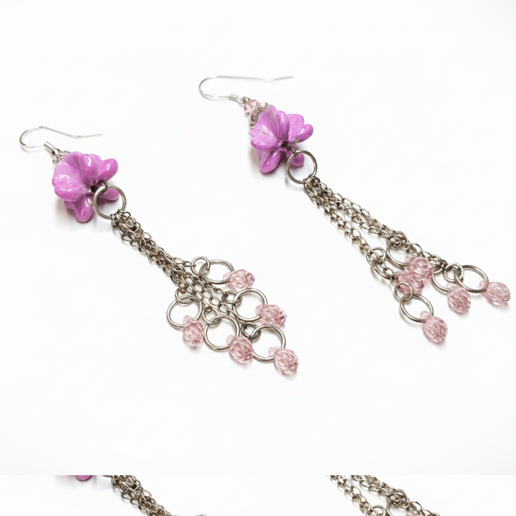 Handmade Crystal 3.5" Earrings Jellyfish 925 Sterling Silver Wire Size ONE SIZE - 3 Thumbnail