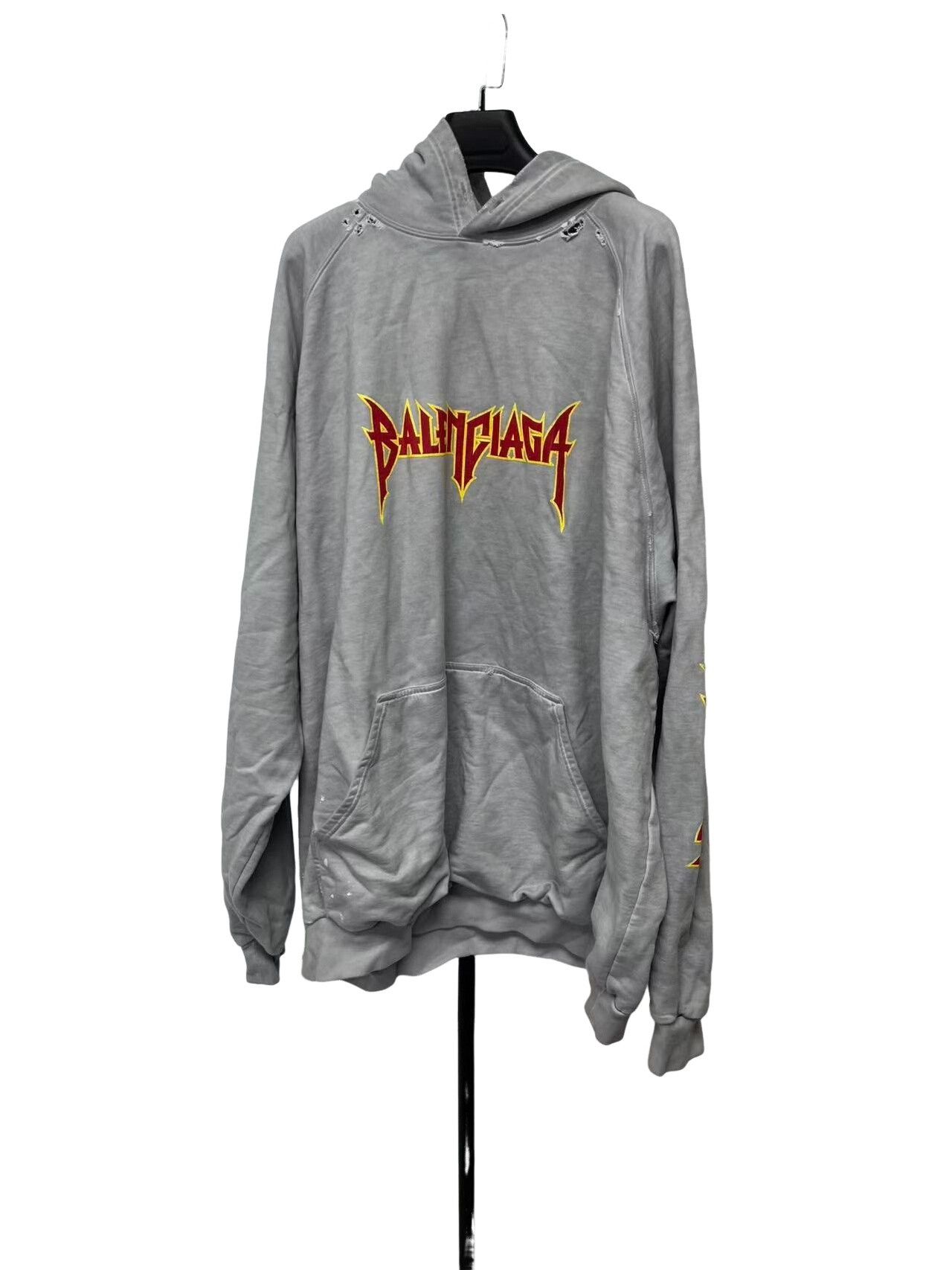 Balenciaga Balenciaga Metal Logo Distressed Hoodie XL Size US XL / EU 56 / 4 - 1 Thumbnail