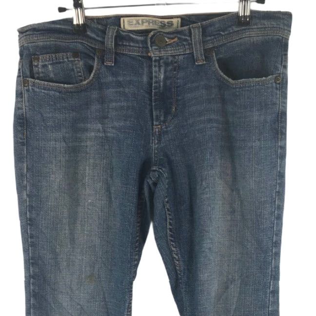 Express Express Womens Sarula Low Rise Bootcut Jeans 8 Regular 32x31 Blue Denim Stretch 5-Pocket Style 31 Inseam Size 30" / US 8 / IT 44 - 3 Thumbnail