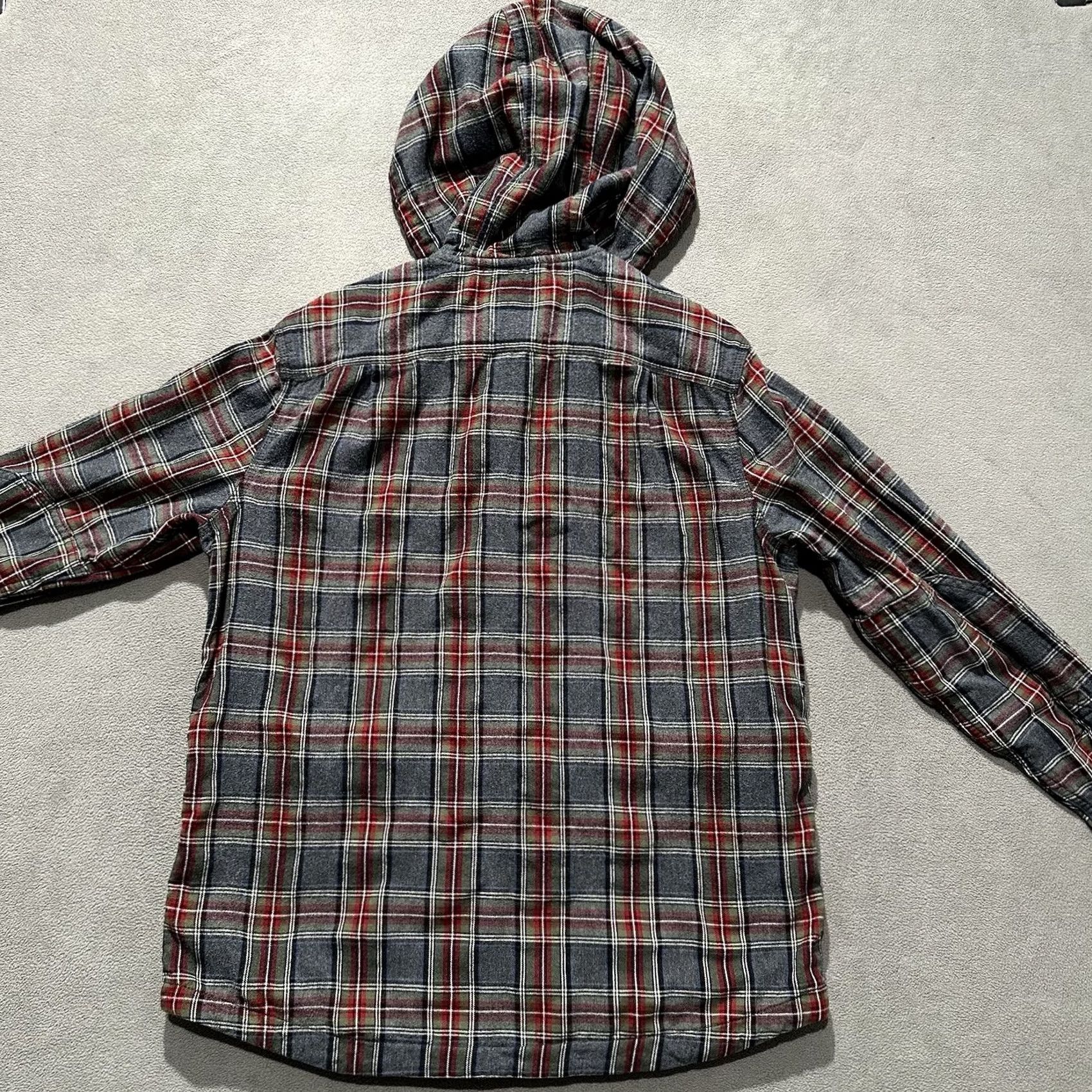 Vintage LL Bean Hooded Flannel Shirt Mens M Gray Red Scotch Plaid Metal Snaps Shacket Size US M / EU 48-50 / 2 - 2 Thumbnail