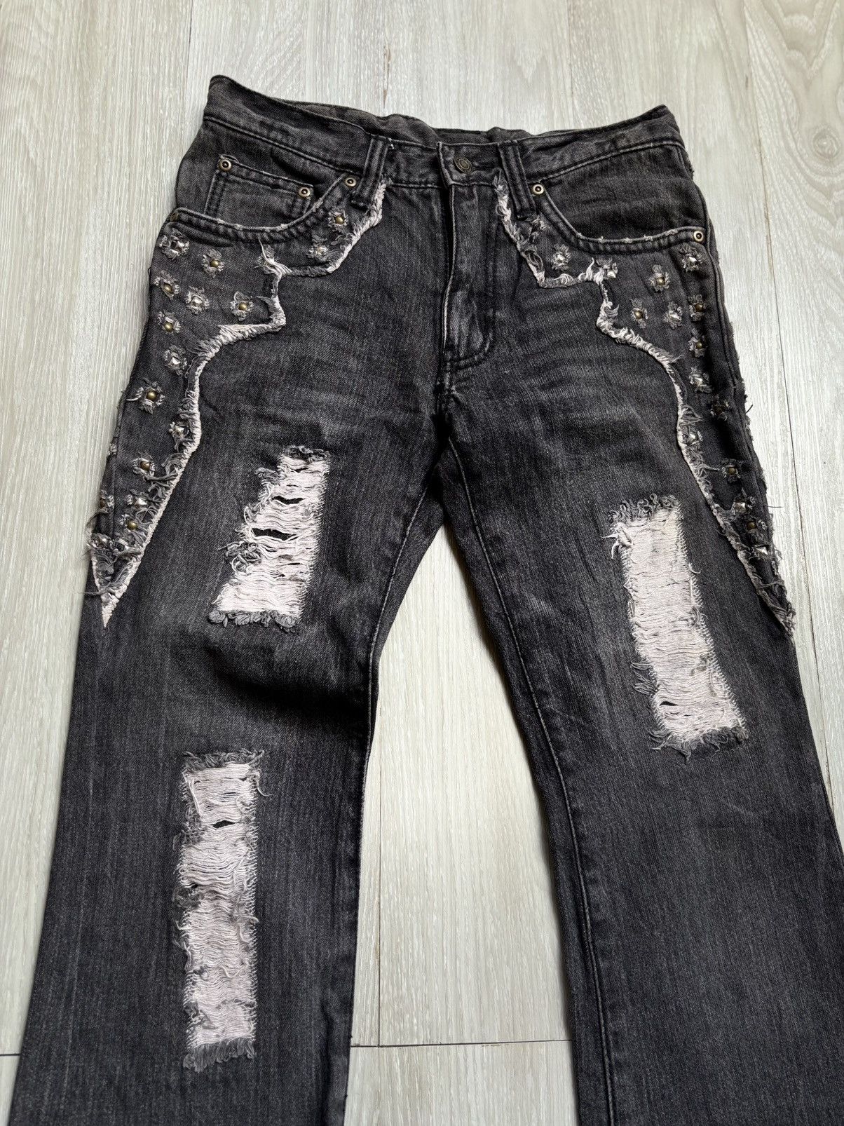 Japanese Brand shinehlll distressed flare jeans Size US 27 - 2 Thumbnail